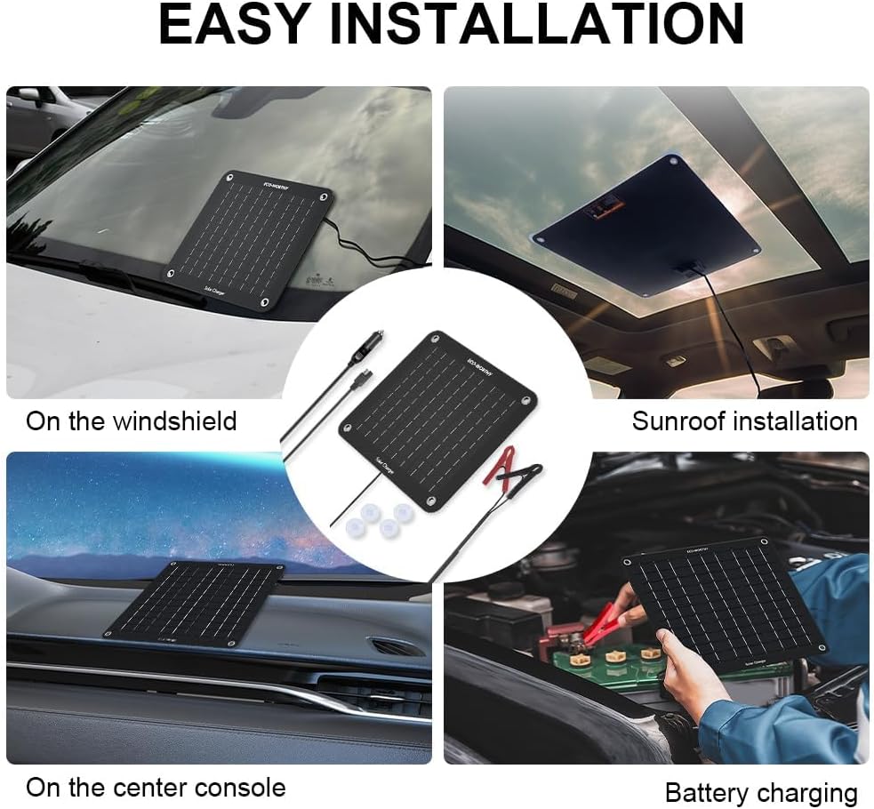 ECO-WORTHY 10W Solar Car Battery Charger Maintainer 12V Waterproof Portable Solar Trickle Charger for Car Truck Boat Lawn Mower RV Trailer Tractor ATV Utility Vehicle Battery - Image 8