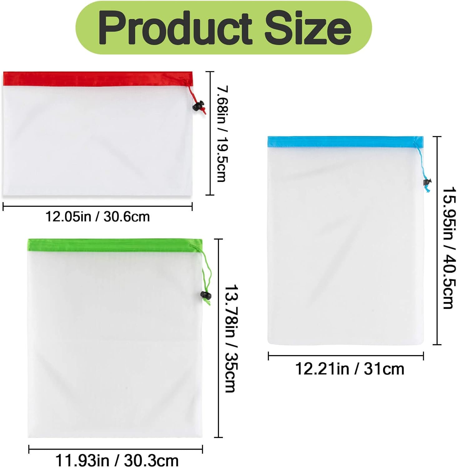 MAQIHAN 12PCS Reusable Produce Bags - Mesh Produce Bags Drawstring Reusable Washable Vegetable Storage Bags Refrigerator Keep Fresh Grocery Food Fruits Veggie Green Net Bag Toy Storage Zero Waste Shop - Image 2
