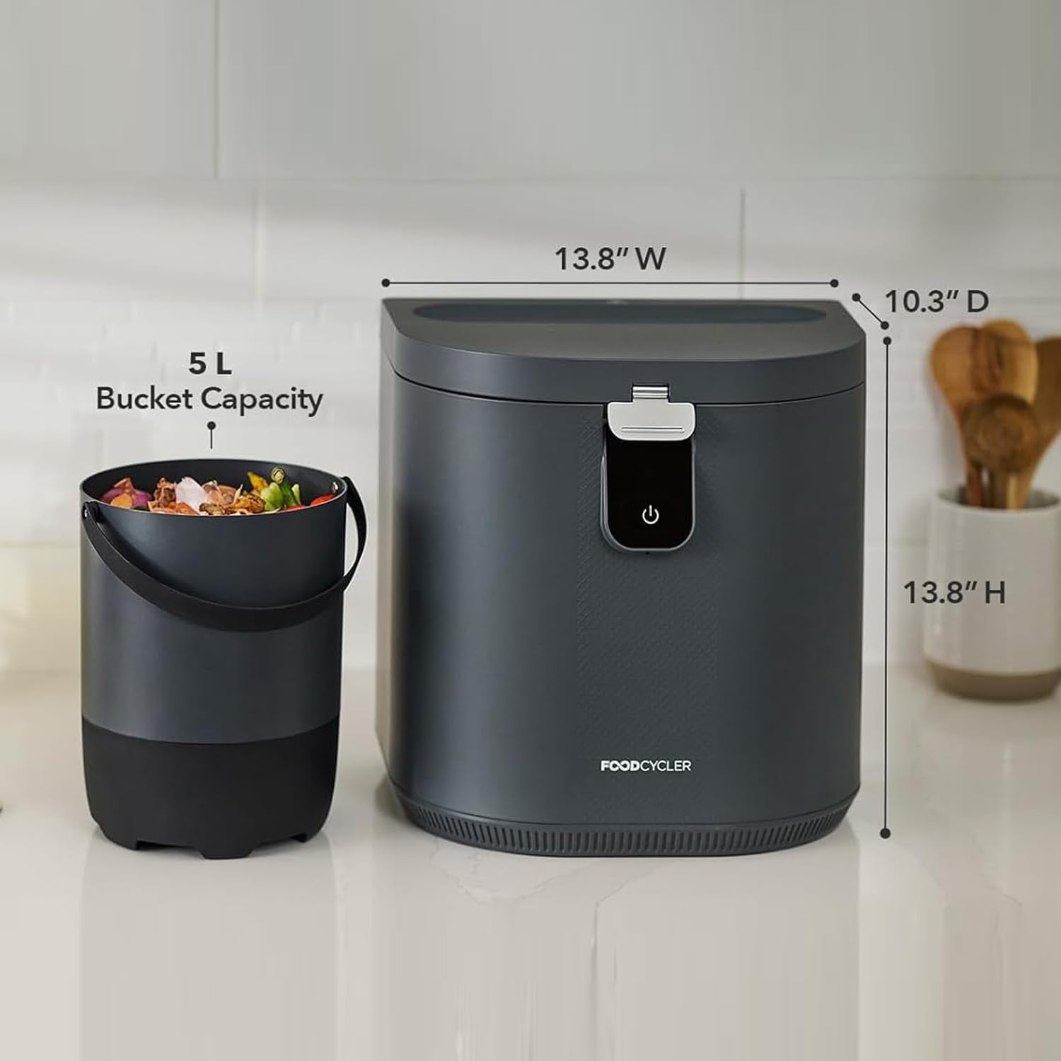 Food Cycler Eco 5 Award-Winning Kitchen Food Recycler | Indoor Composter Bin Alternative | Electric Countertop Food Disposer with Odorless 5L Indoor Food Waste Bin for Easy Waste Management | Grey - Image 2