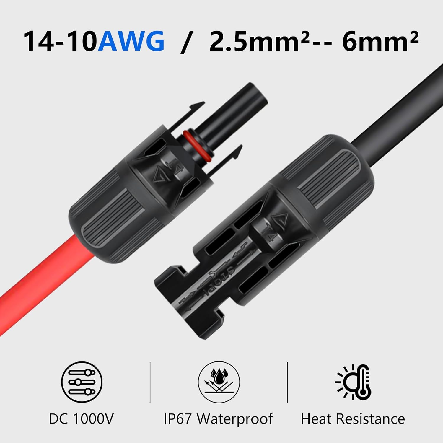80PCS Solar Connectors, 40 Pairs IP67 Waterproof Solar Panel Connectors with 2 Spanners, Suitable for Solar Wire 14-10 awg.(Without Solar Crimper) - Image 2