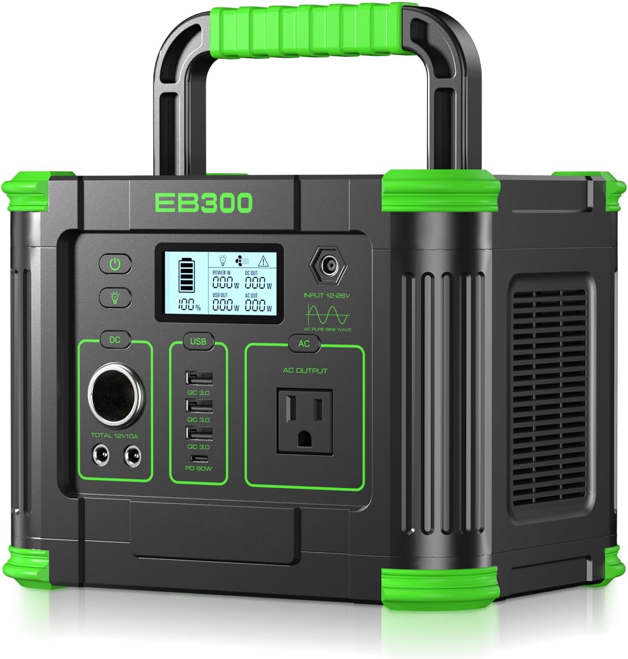 Portable Power Station 300W, GRECELL 288Wh Solar Generator with 60W USB-C PD Output, 110V Pure Sine Wave AC Outlet Backup Lithium Battery for Outdoors Camping Travel Home Blackout