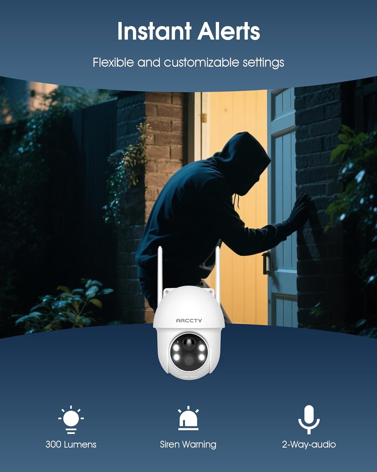 ARCCTV Solar Security Cameras Wireless Outdoor, 4MP 360° View Battery Powered Outdoor Camera, Night Vision with Spotlight, 2-Way Audio, PIR Motion Sensor, 2.4G/5G Dual Band WiFi (2 Pack) - Image 6