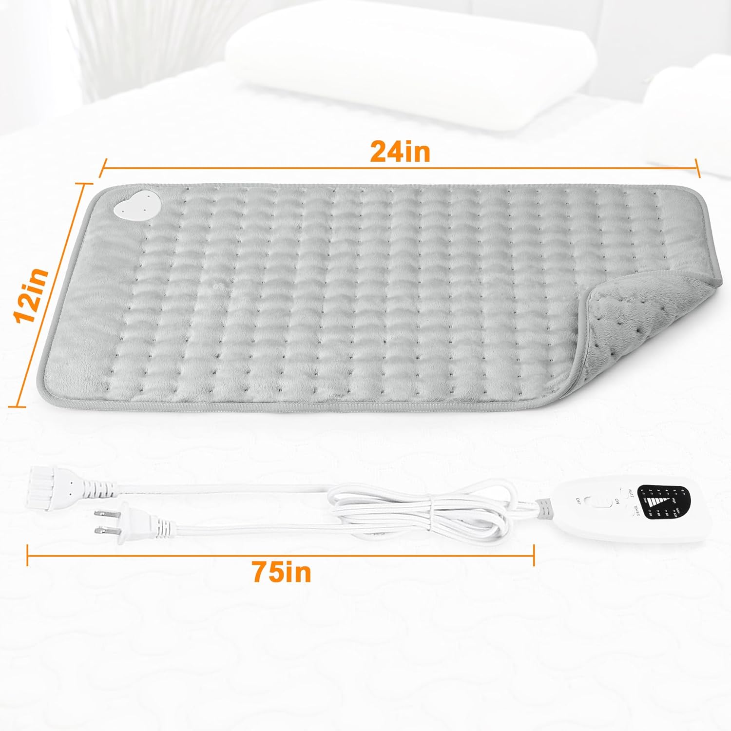 Deepsoon Heating Pad,Electric Heating Pads for Back,Neck,Moist Heating Pad for Abdomen Shoulder Knee Legs,Dry/Moist Heat&Auto Shut Off,Mother's Day Birthday for Men and Women,Light Gray,24x12 Inch - Image 7