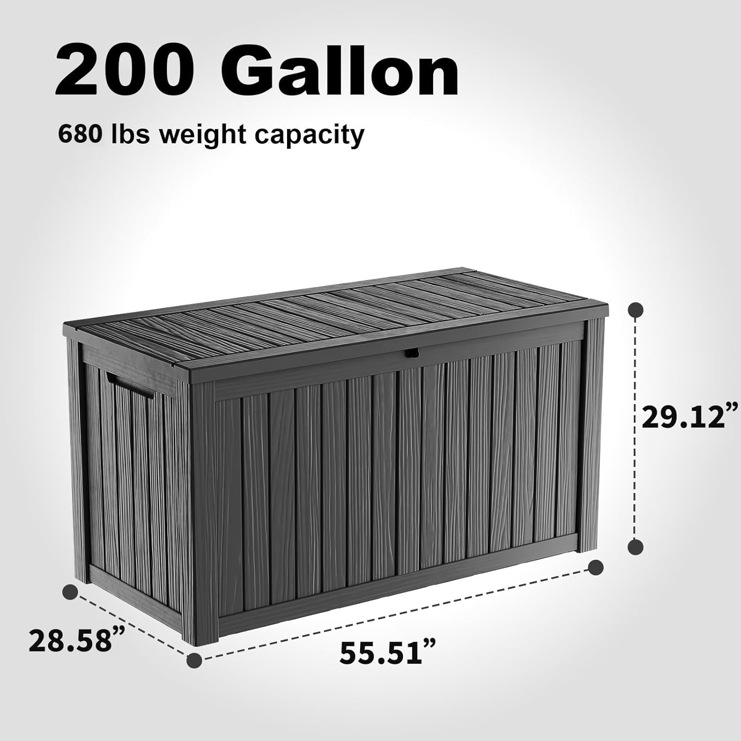 DRATO 200 Gallon Deck Box, Waterproof Resin Large Outdoor Storgae Box for Patio Furniture, Patio Cushions, Gardening Tools, Pool Supplies, Lockable(Black,200 Gallon) - Image 2