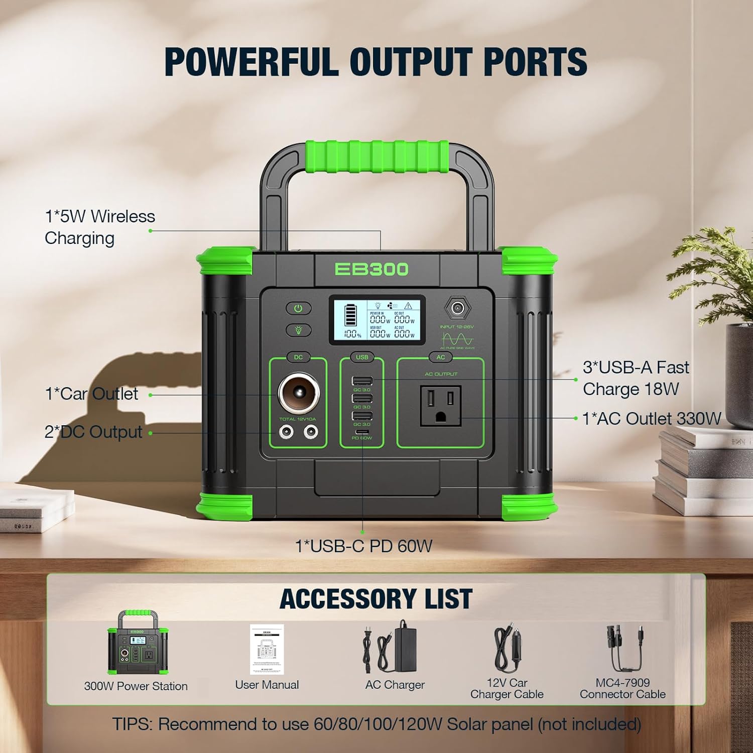 Portable Power Station 300W, GRECELL 288Wh Solar Generator with 60W USB-C PD Output, 110V Pure Sine Wave AC Outlet Backup Lithium Battery for Outdoors Camping Travel Home Blackout - Image 8