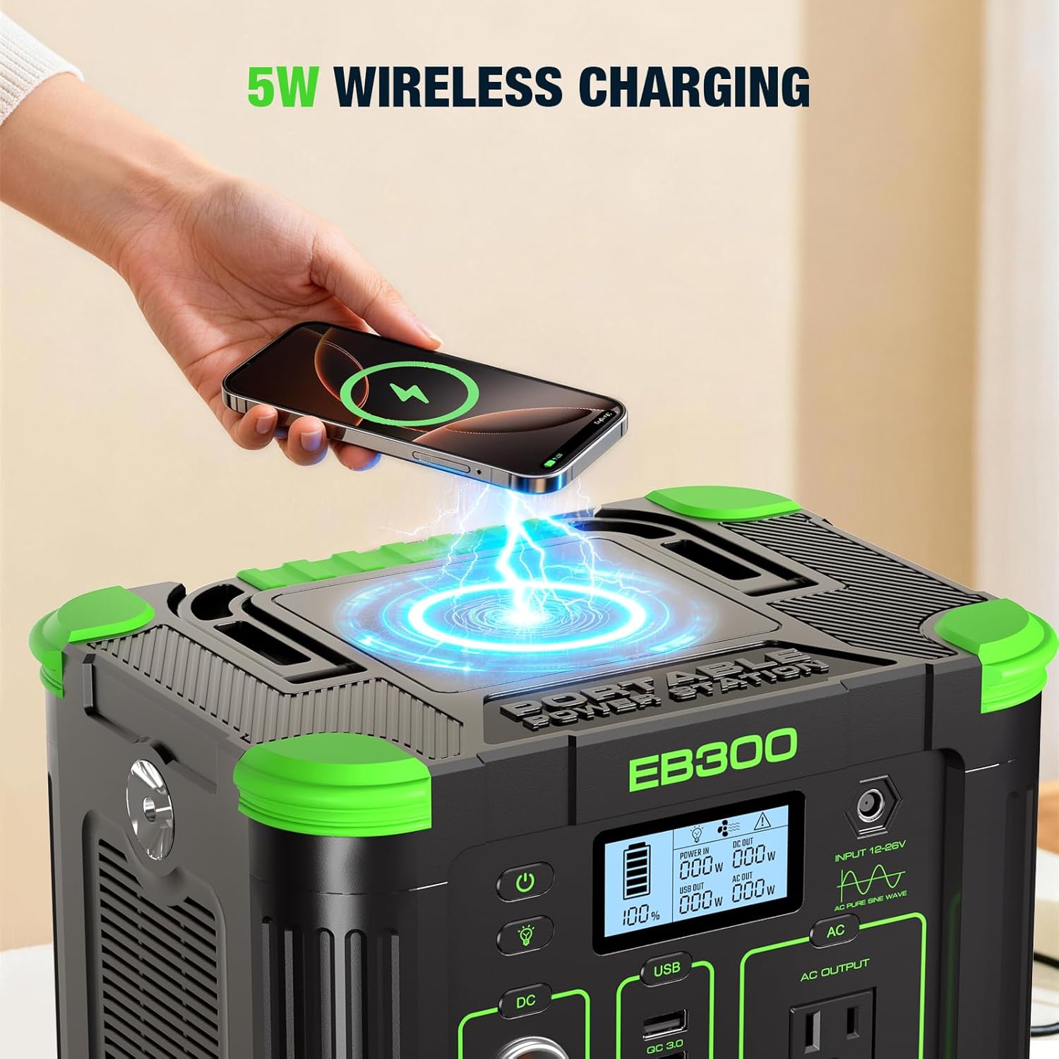 Portable Power Station 300W, GRECELL 288Wh Solar Generator with 60W USB-C PD Output, 110V Pure Sine Wave AC Outlet Backup Lithium Battery for Outdoors Camping Travel Home Blackout - Image 6