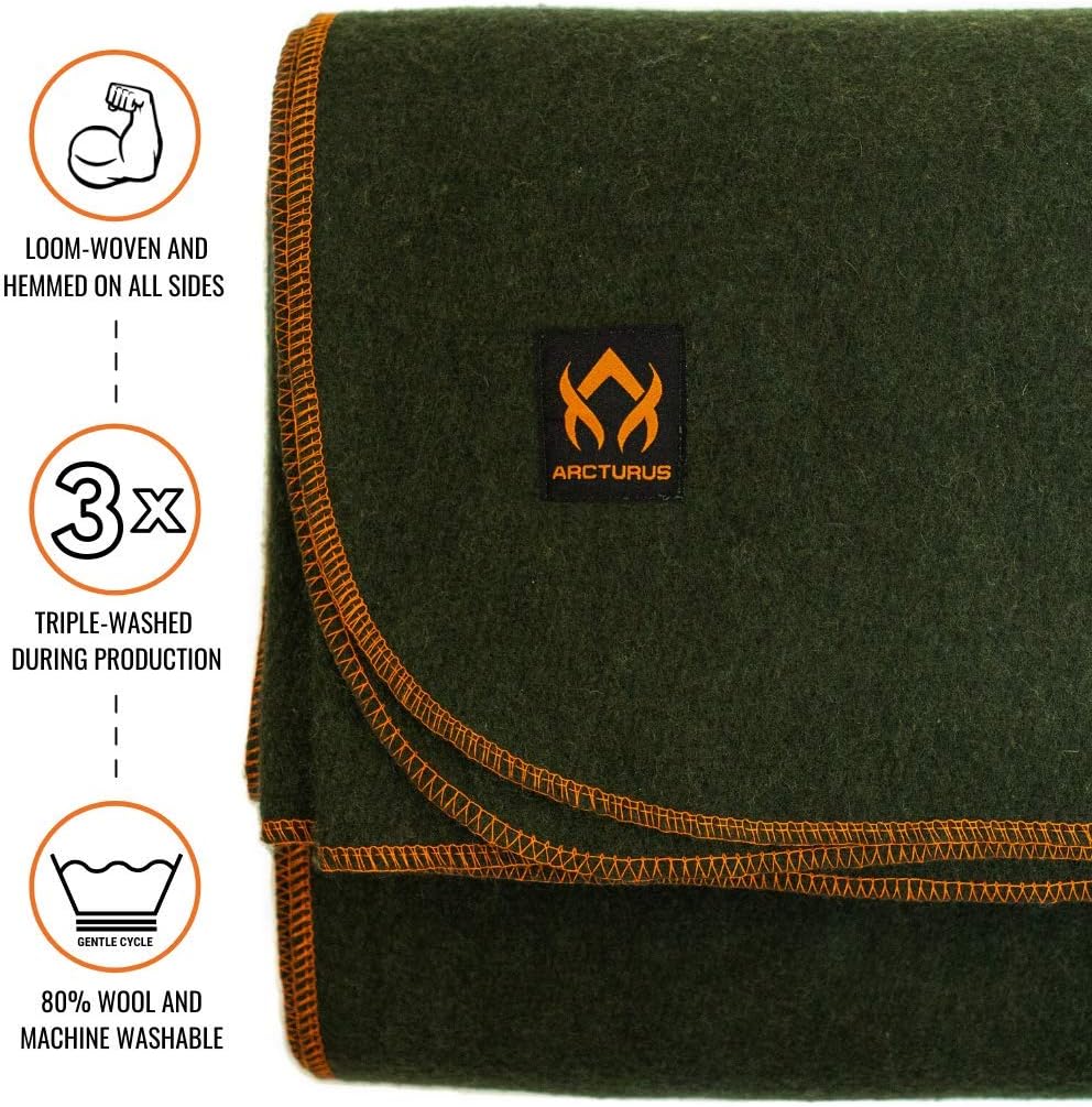 Arcturus Military Wool Blanket - Warm, Thick, Washable - Great for Outdoors, Camping, Stadium Blanket, Picnics, Travel - Car & Bushcraft Survival Kits - Image 2
