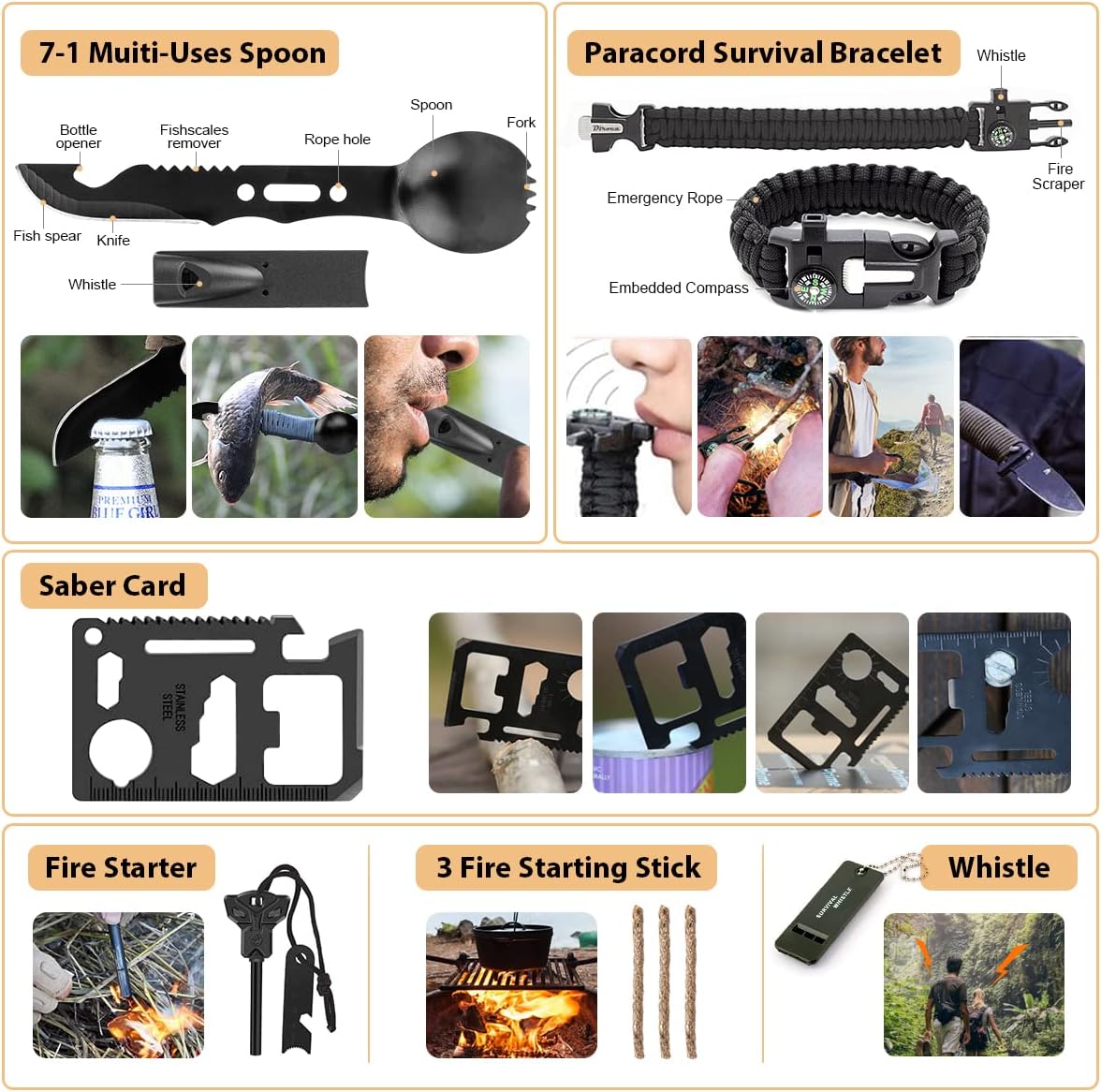 Survival Kit, 250Pcs Survival Gear First Aid Kit with Molle System Compatible Bag and Emergency Tent, Emergency Kit for Earthquake, Outdoor Adventure, Hiking, Hunting, Gifts for Men Women - Image 5