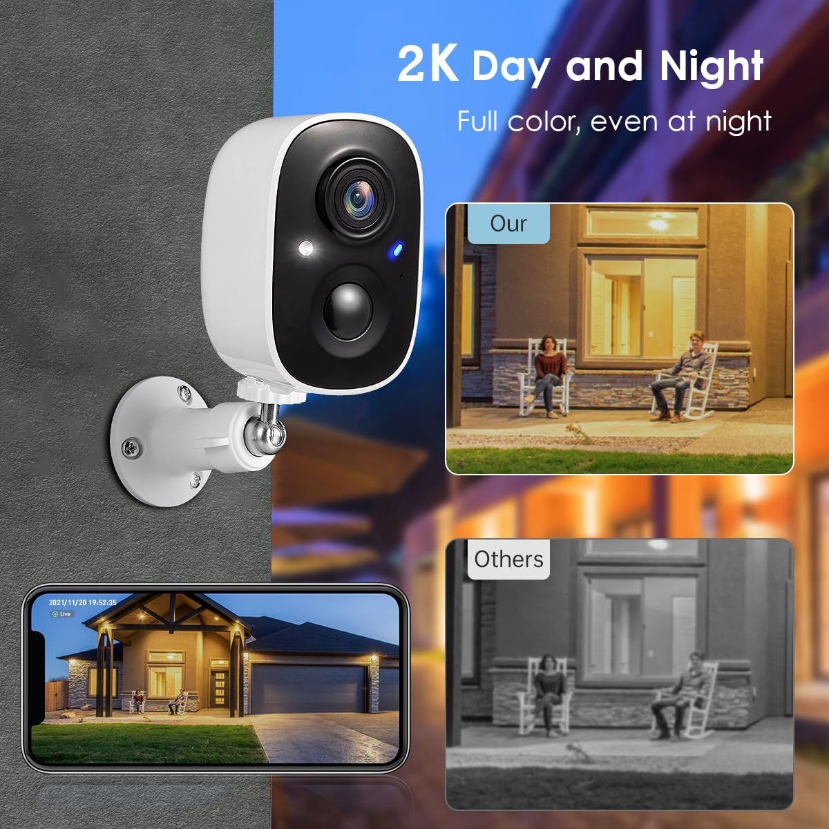 GMK Security Cameras Wireless Outdoor 4 Pack, 2K Battery Powered Cameras for Home Security, Color Night Vision, Motion Detection, 2-Way Talk, IP65 Waterproof, Remote Access, Cloud/SD Storage - Image 2