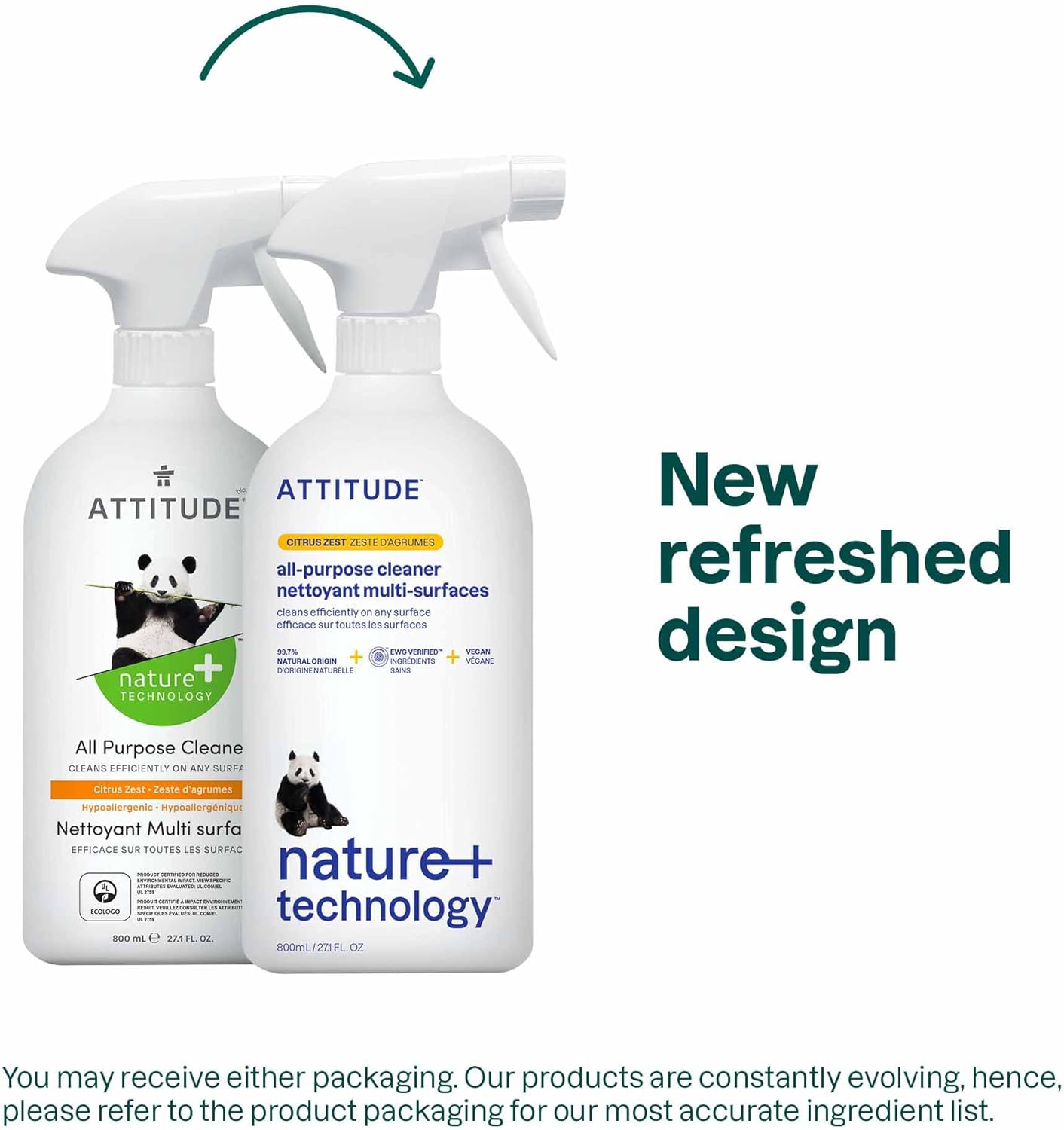 ATTITUDE All Purpose Cleaner Spray, EWG Verified, Vegan, Made with 94% Plant-Based Ingredients, Streak-Free for Kitchen, Bathroom, Glass & More, Citrus Zest Scent, 27.1 Fl Oz - Image 2