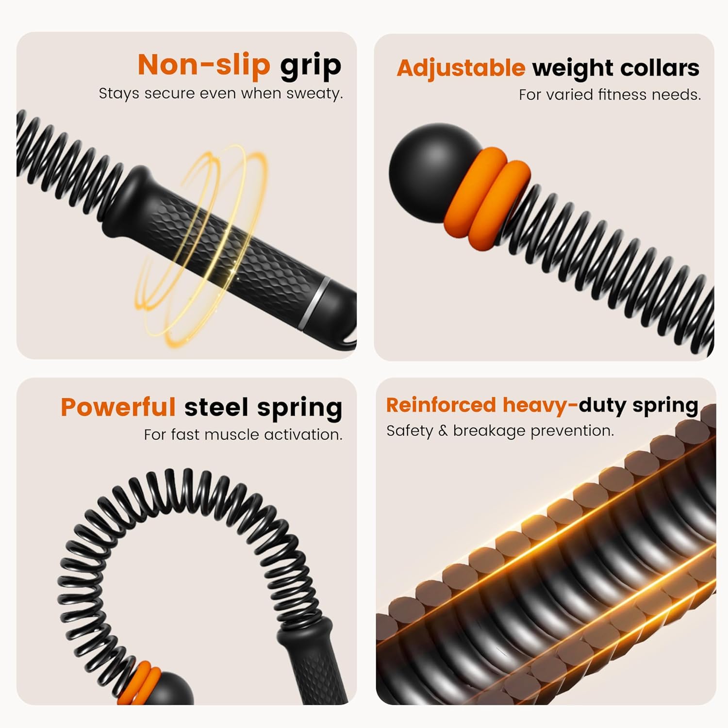 Adjustable Ropeless Battle Ropes, Portable Cordless Battle Ropes for Home Gym, Workout Equipment Exercise Rope for Low-Impact Workout, Strength & HIIT, for Men & Women (Black) - Image 3