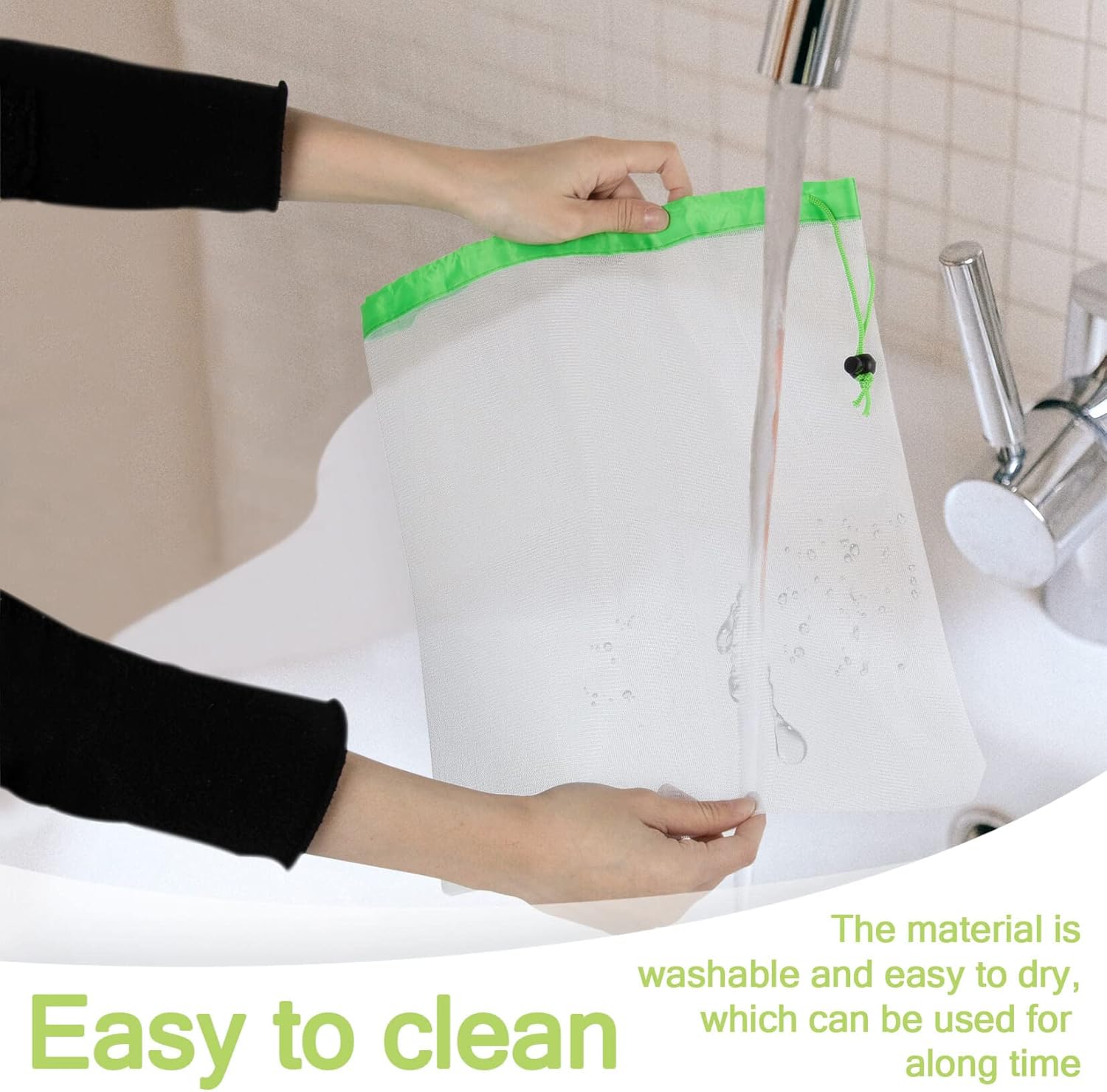MAQIHAN 12PCS Reusable Produce Bags - Mesh Produce Bags Drawstring Reusable Washable Vegetable Storage Bags Refrigerator Keep Fresh Grocery Food Fruits Veggie Green Net Bag Toy Storage Zero Waste Shop - Image 4