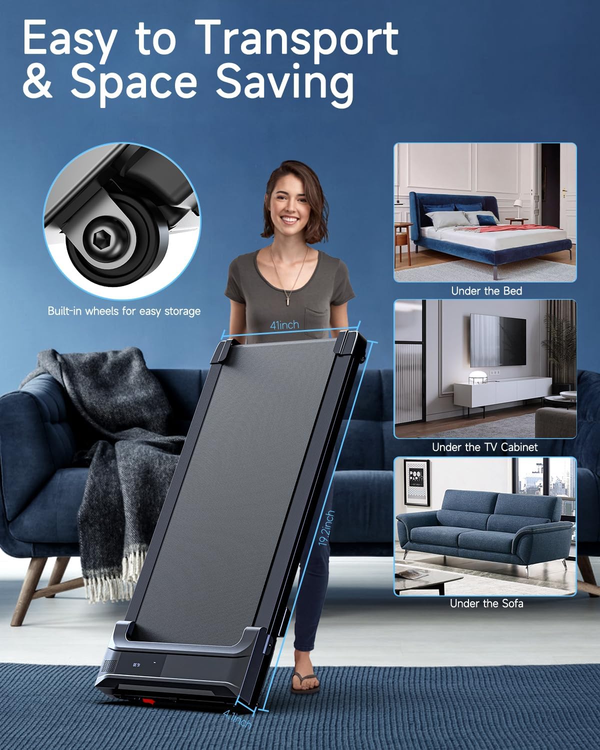 Walking Pad Treadmill for Home - Under Desk Treadmills Portable Mini Compact Walk Running Machine Pads Slim Lightweight Caminadora Eléctrica para Casa Office Small Spaces with Adjustable Speed Remote - Image 7
