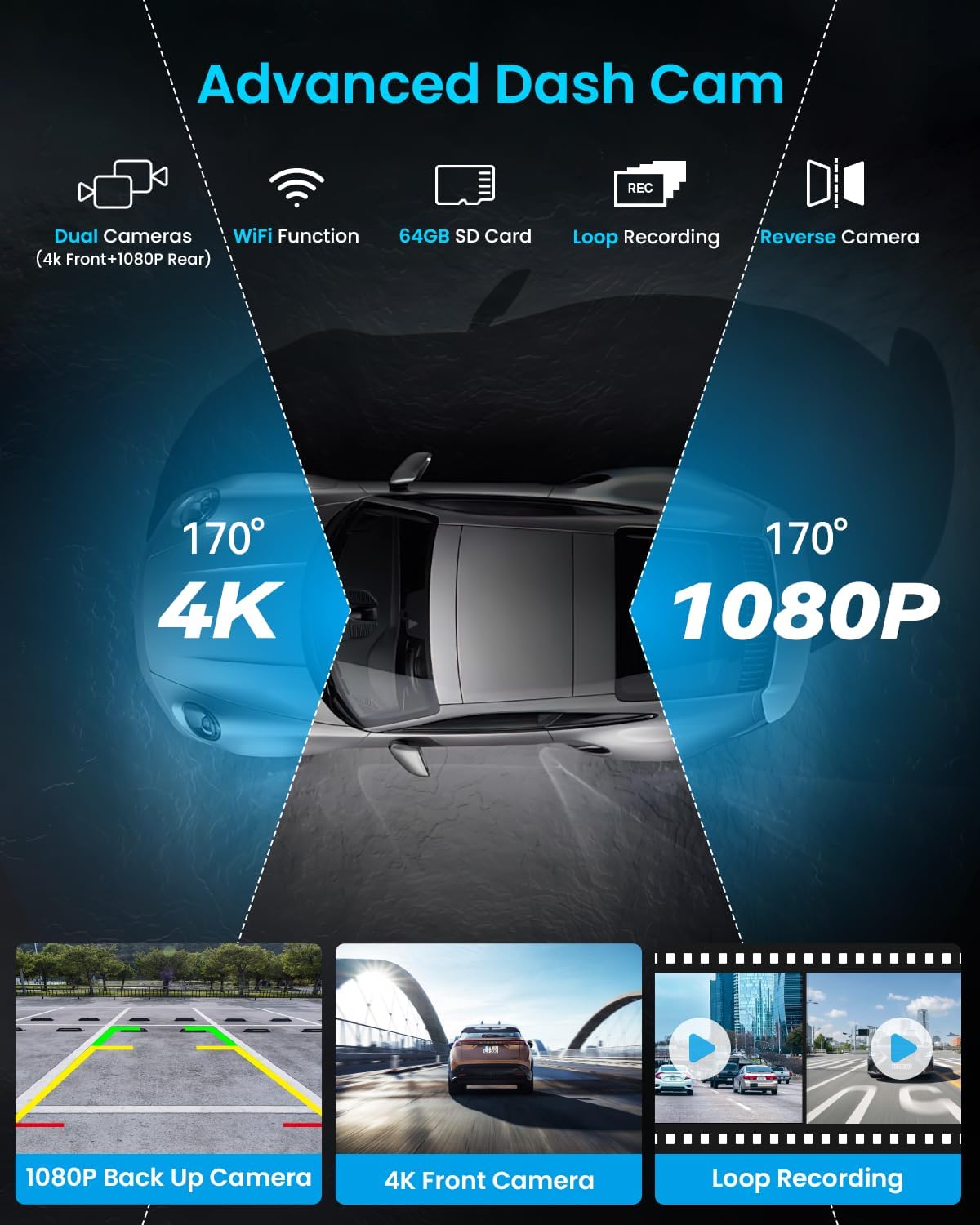 Portable Apple Carplay Screen, 10’’ Car Stereo Wireless Car Play & Android Auto Touch Screen, 4K Dash Cam, 1080P Backup Camera, Mirror Link/Voice Control/Music Play/GPS Navigation - Image 4