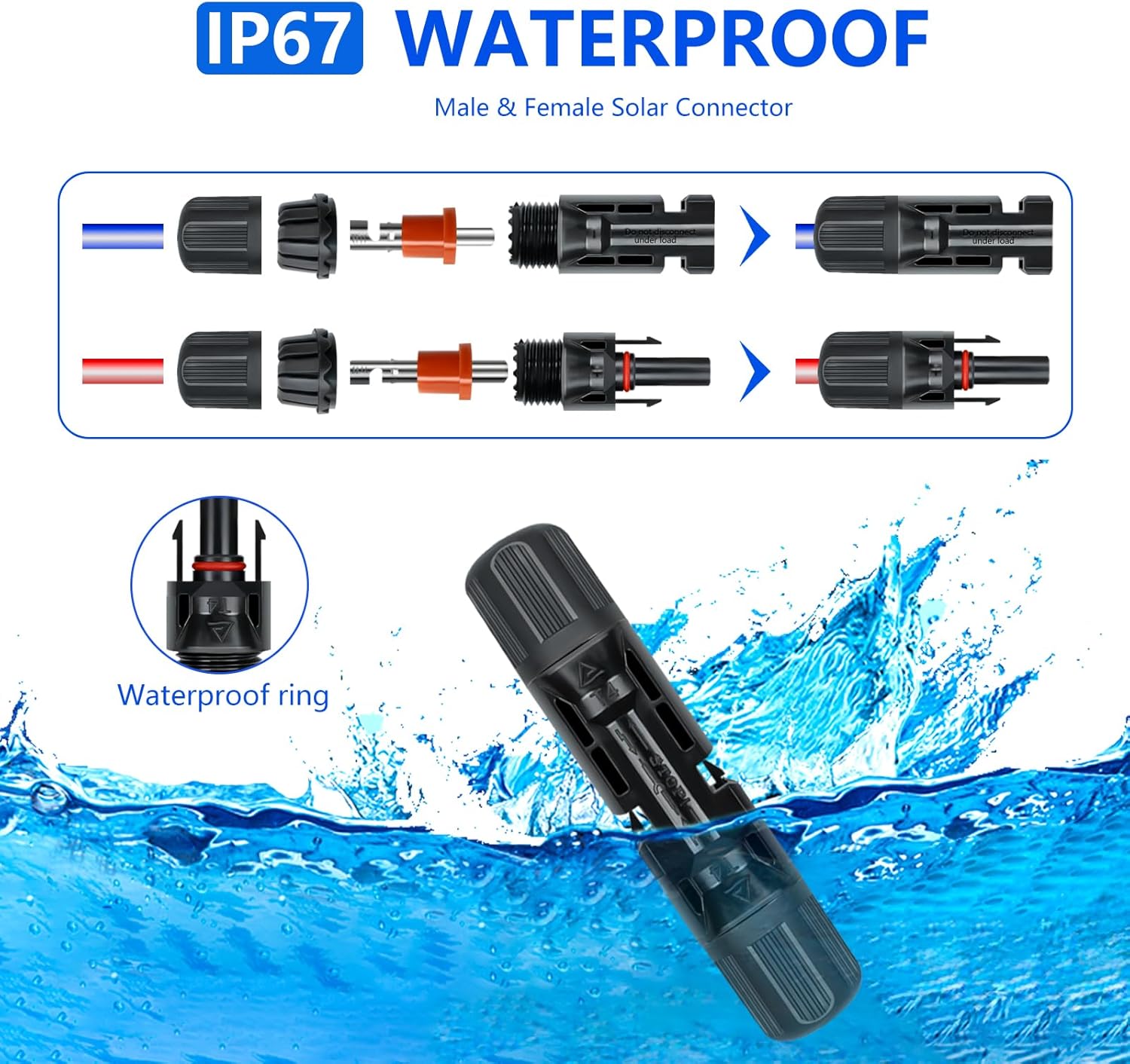 80PCS Solar Connectors, 40 Pairs IP67 Waterproof Solar Panel Connectors with 2 Spanners, Suitable for Solar Wire 14-10 awg.(Without Solar Crimper) - Image 3
