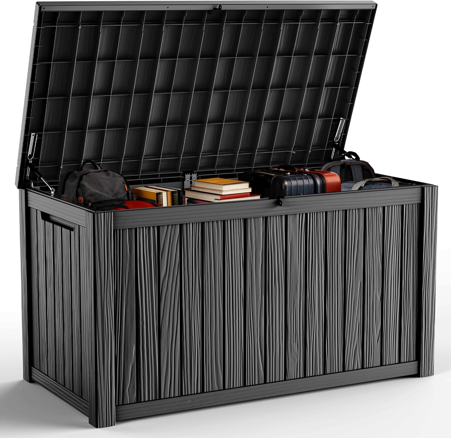 DRATO 200 Gallon Deck Box, Waterproof Resin Large Outdoor Storgae Box for Patio Furniture, Patio Cushions, Gardening Tools, Pool Supplies, Lockable(Black,200 Gallon)