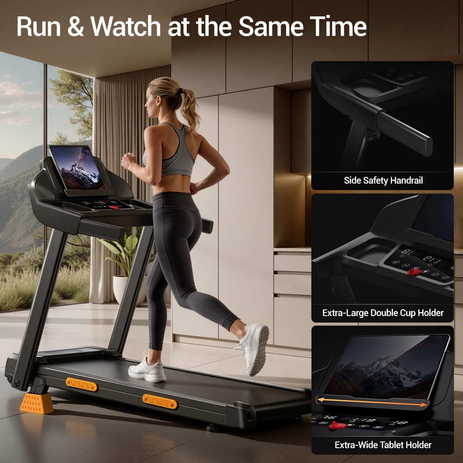 16% Treadmills for Home with Handle, 3 in 1 Portable Treadmill with Incline, Foldable Treadmill with Three Screen, 12 Preset Programs, 400Lbs - Image 5