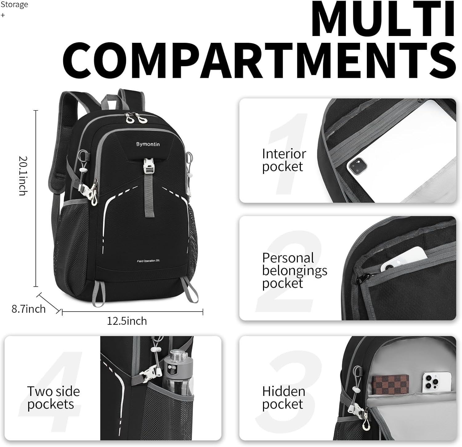 35L Lightweight Packable Backpack – Durable Foldable Daypack for Travel, Hiking, and Gym (Black) - Image 2