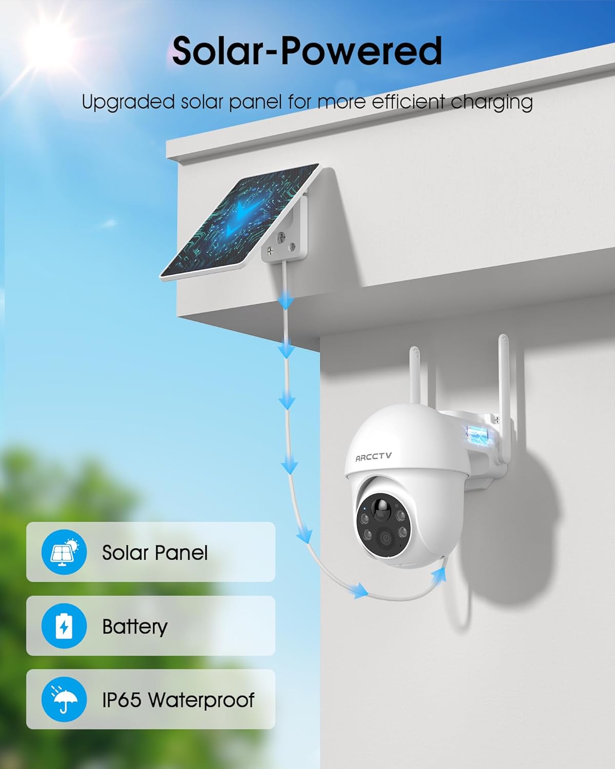 ARCCTV Solar Security Cameras Wireless Outdoor, 4MP 360° View Battery Powered Outdoor Camera, Night Vision with Spotlight, 2-Way Audio, PIR Motion Sensor, 2.4G/5G Dual Band WiFi (2 Pack) - Image 2