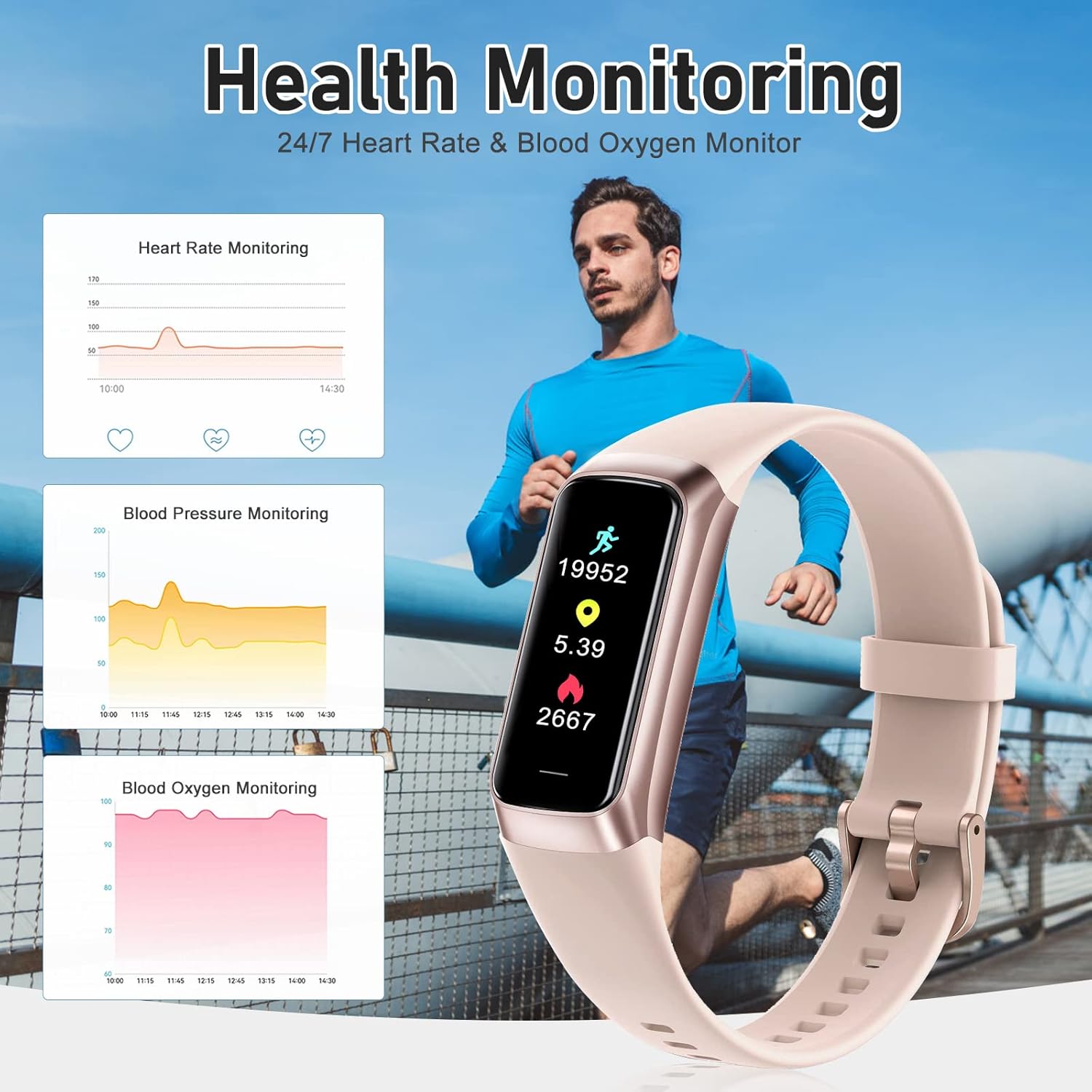 Fitness Tracker with 24/7 Heart Rate, Blood Oxygen Blood Pressure Sleep Monitor, Activity Trackers 5 ATM Waterproof,Step Calorie Counter Pedometer Health Smart Watch for Women Men - Image 6