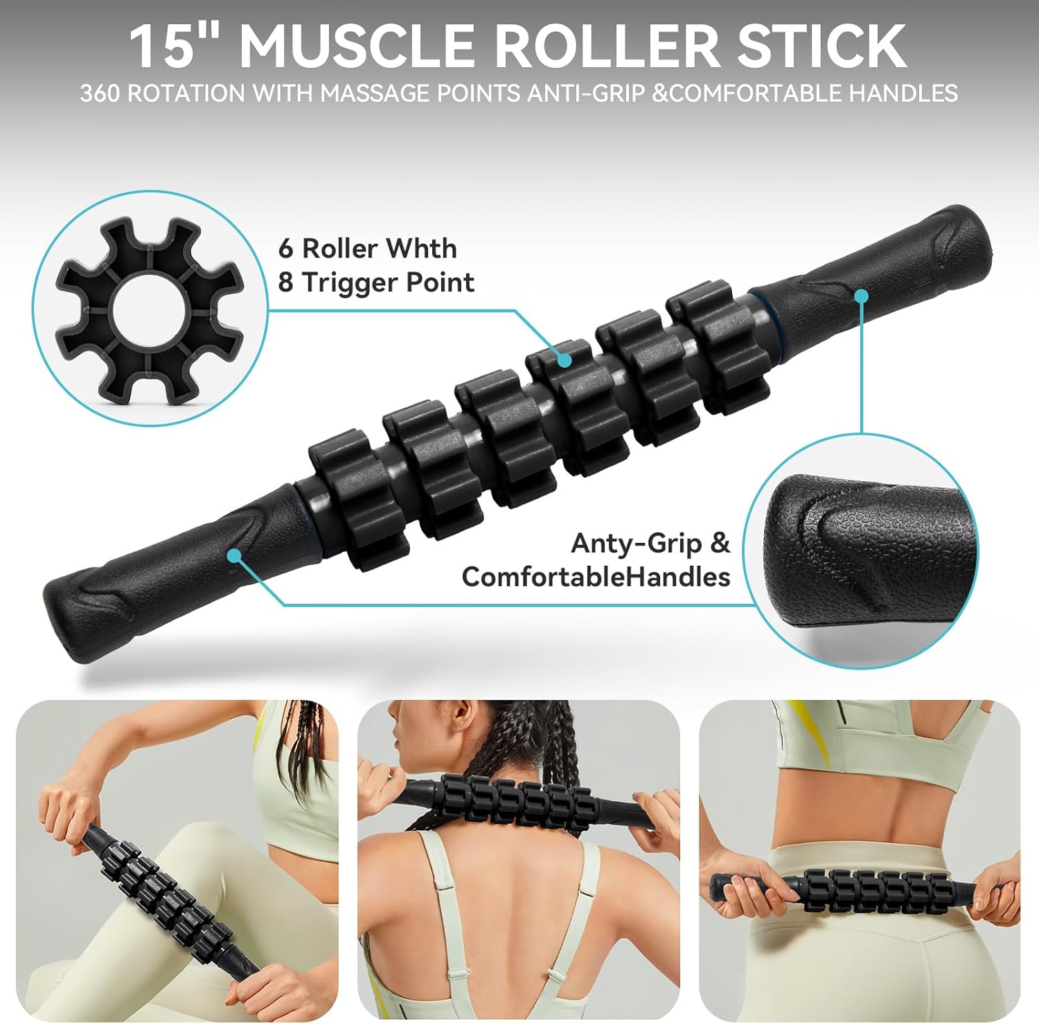 Krightlink 5-in-1 Foam Roller Set - Deep Tissue Muscle Recovery Kit with High Density Exercise Roller, Massage Ball, Resistance Band & Carry Bag for Physical Therapy & Pain Relief (Black) - Image 3