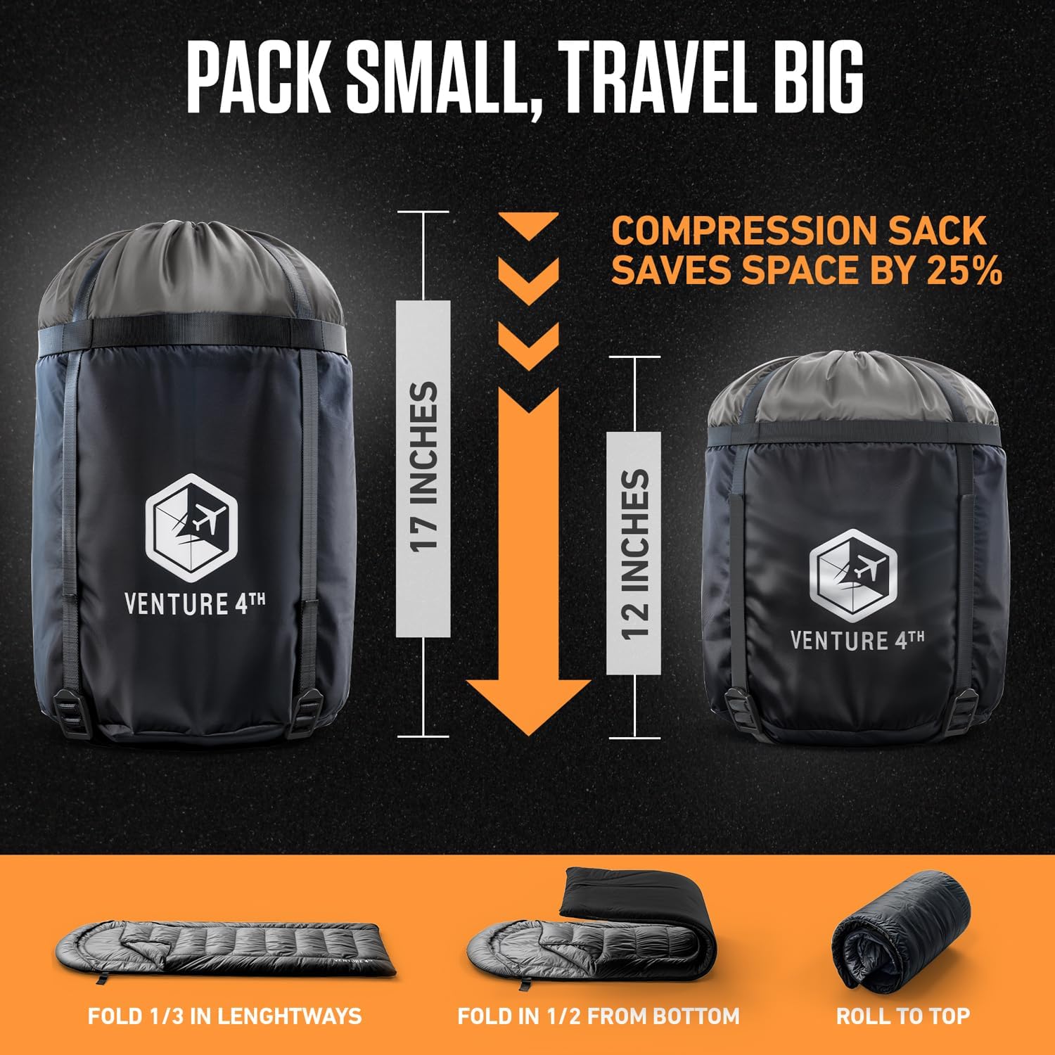 VENTURE 4TH Backpacking Sleeping Bag – XXL, Double and Single Sizes - Lightweight Warm & Cold Weather Sleeping Bags for Adults, Kids & Couples – Ideal for Hiking, Camping & Outdoor Adventures - Image 6