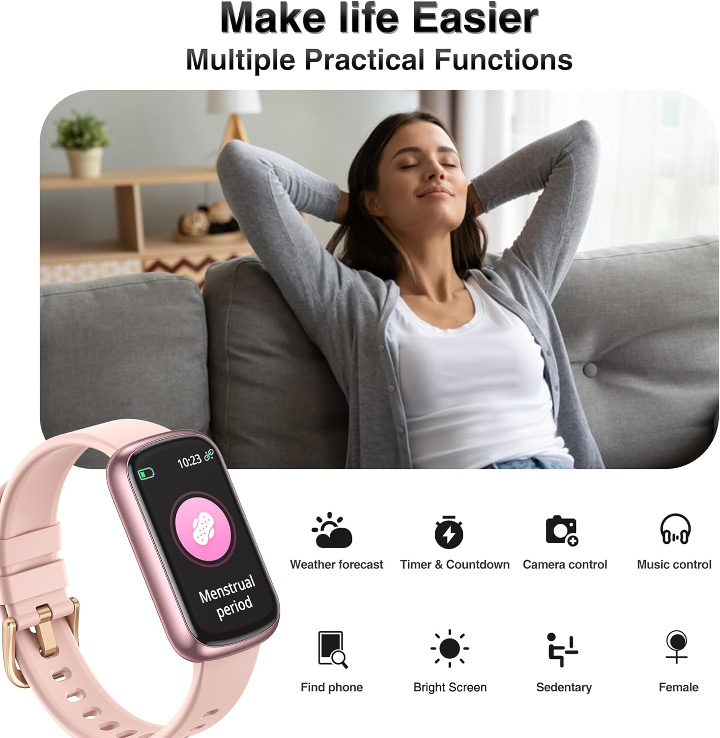 Fitness Tracker, Smart Watches for Women Men with 24/7 Heart Rate/Blood Pressure/Blood Oxygen Monitor, Sleep Tracker, Calories&Step Counter, IP68 Waterproof Health Activity Trackers for Android&iPhone - Image 5