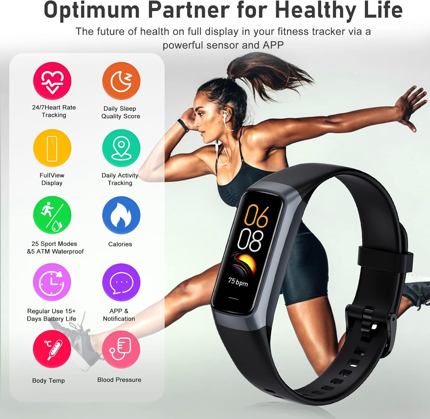 Zeacool Fitness Tracker with 24/7 Heart Rate, Blood Oxygen Blood Pressure Sleep Monitor, Activity Trackers 5 ATM Waterproof,Step Calorie Counter Pedometer Health Smart Watch for Women Men (Blac - Image 2
