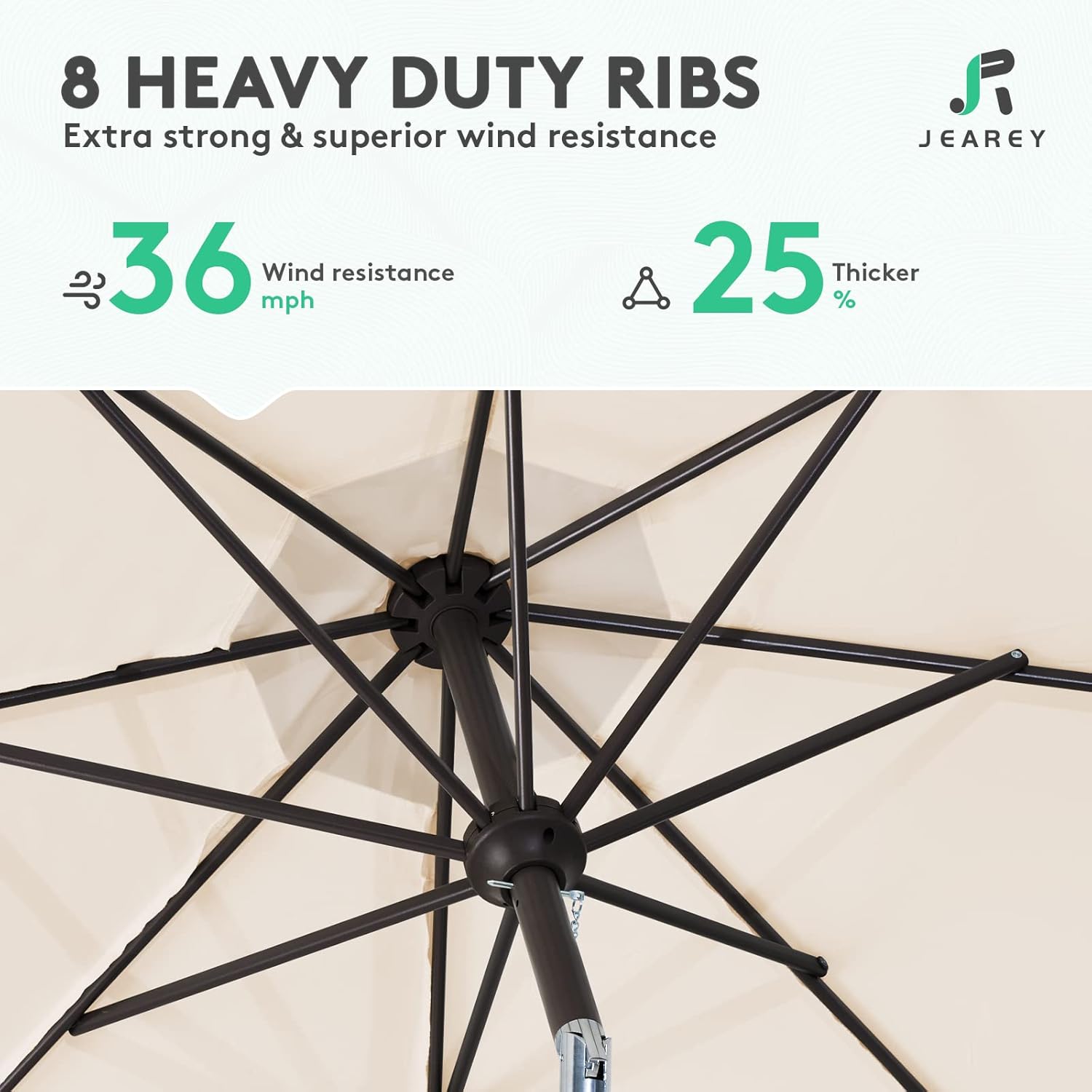 JEAREY 9FT Outdoor Patio Umbrella Outdoor Table Umbrella with Push Button Tilt and Crank, Market Umbrella 8 Sturdy Ribs UV Protection Waterproof for Garden, Deck, Backyard, Pool (Beige) - Image 5