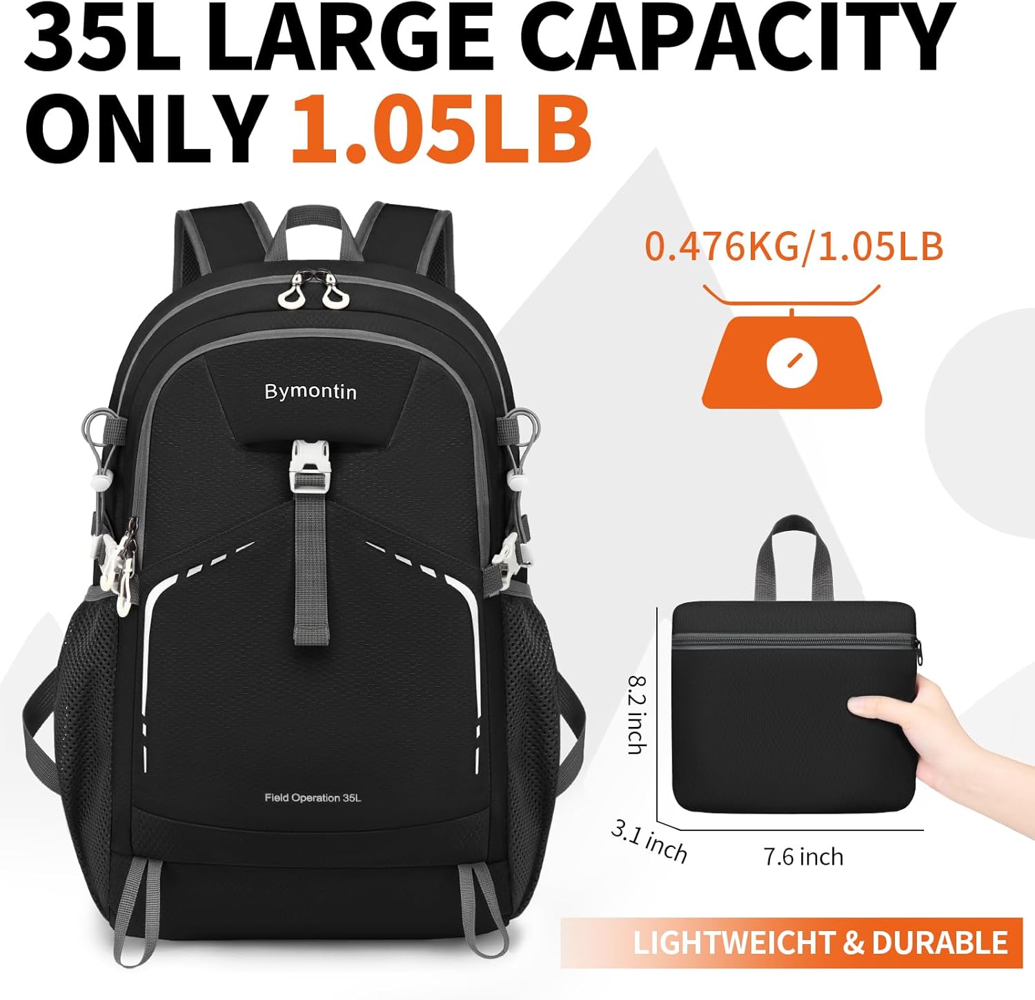 35L Lightweight Packable Backpack – Durable Foldable Daypack for Travel, Hiking, and Gym (Black) - Image 4
