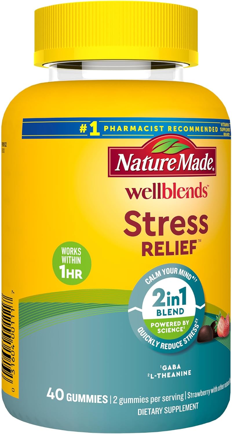 Nature Made Wellblends Stress Relief Gummies, L theanine 200mg to Help Reduce Stress, with GABA 100mg, Same Day Stress Support, 40 Strawberry Flavor Gummies - Image 8