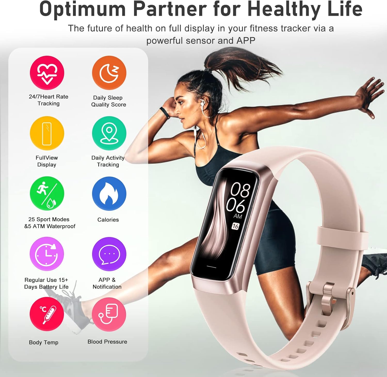 Fitness Tracker with 24/7 Heart Rate, Blood Oxygen Blood Pressure Sleep Monitor, Activity Trackers 5 ATM Waterproof,Step Calorie Counter Pedometer Health Smart Watch for Women Men - Image 2