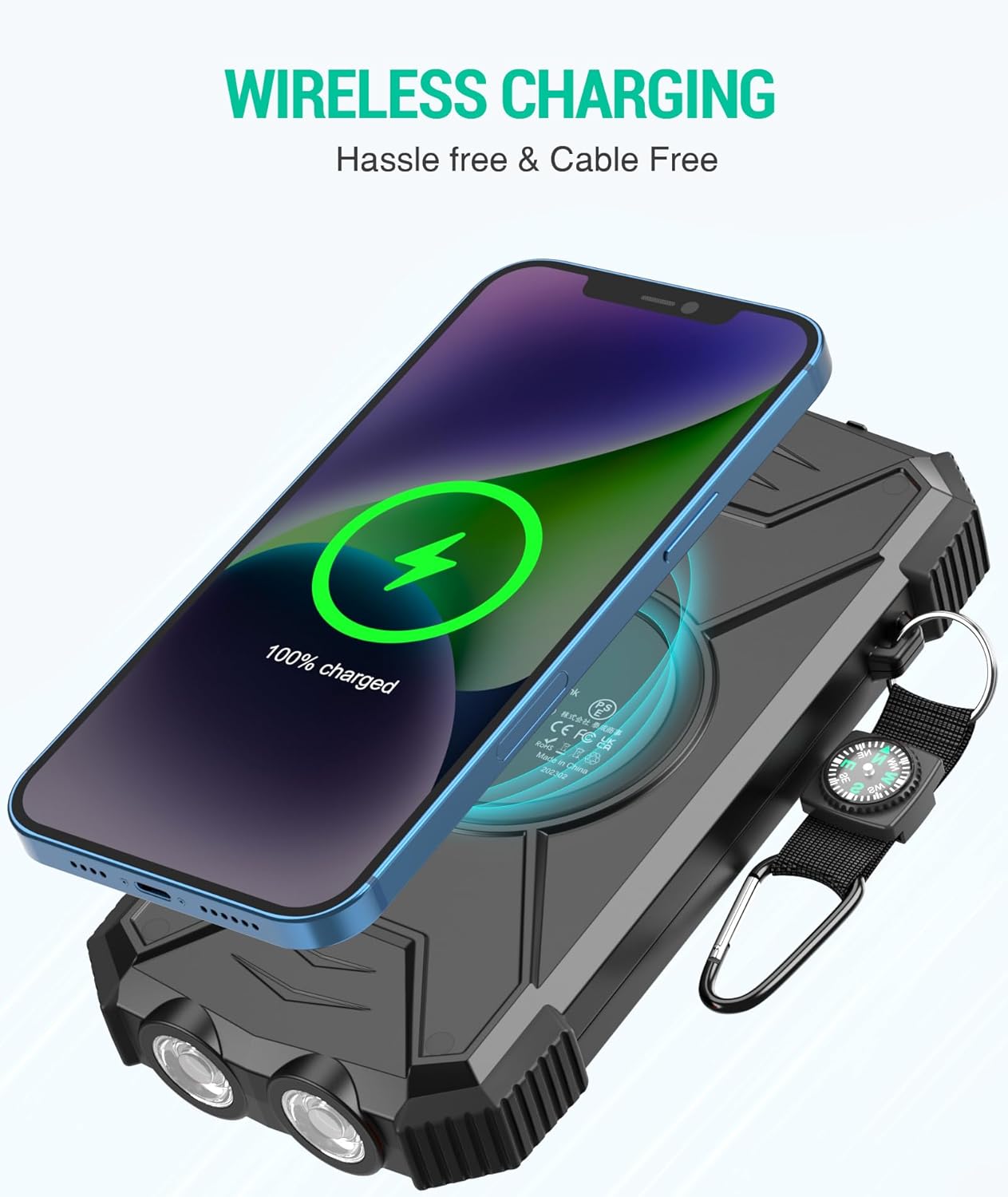 BLAVOR Solar Power Bank 10,000mAh, Portable Wireless Charger, 20W Fast Charging External Battery Pack with USB C for Cell Phones, Solar Panel Charging with Dual Flashlight for Camping - Image 2