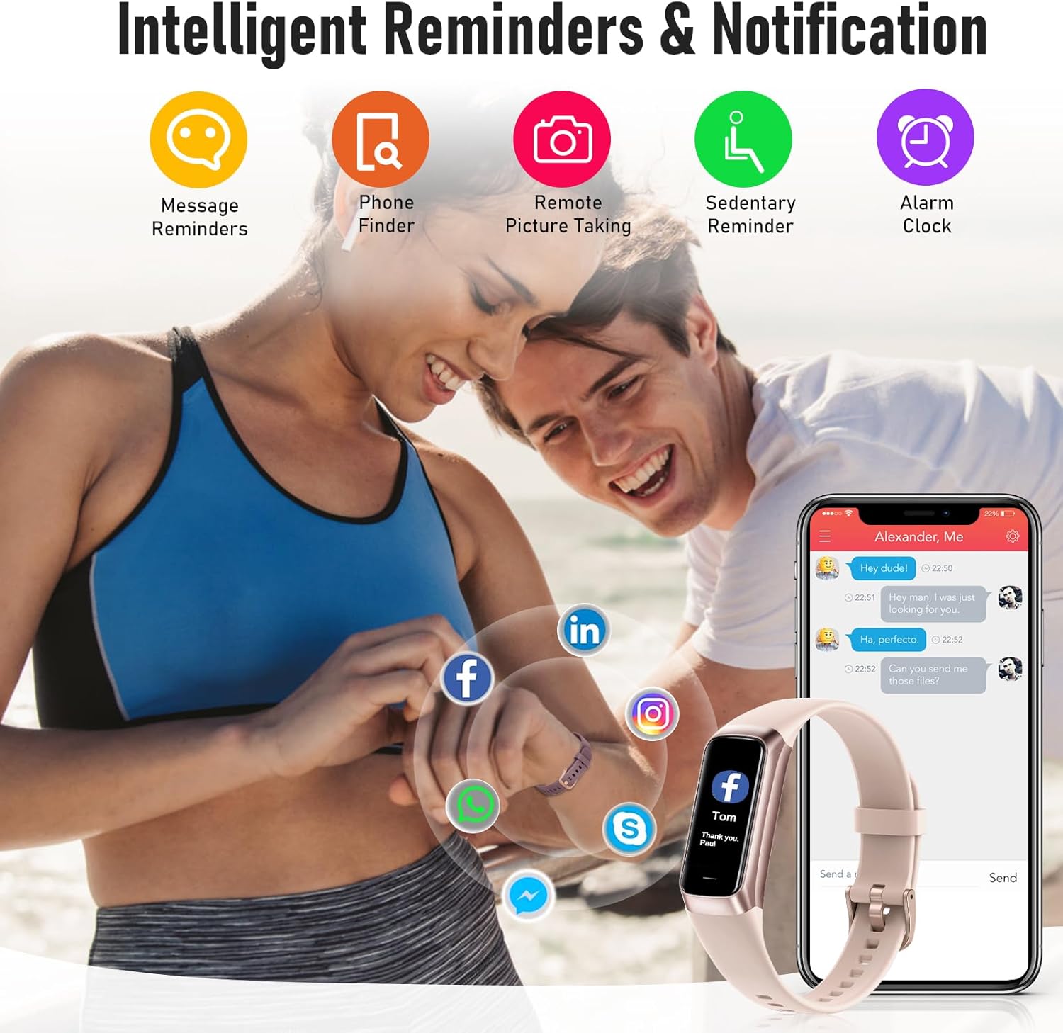 Fitness Tracker with 24/7 Heart Rate, Blood Oxygen Blood Pressure Sleep Monitor, Activity Trackers 5 ATM Waterproof,Step Calorie Counter Pedometer Health Smart Watch for Women Men - Image 4