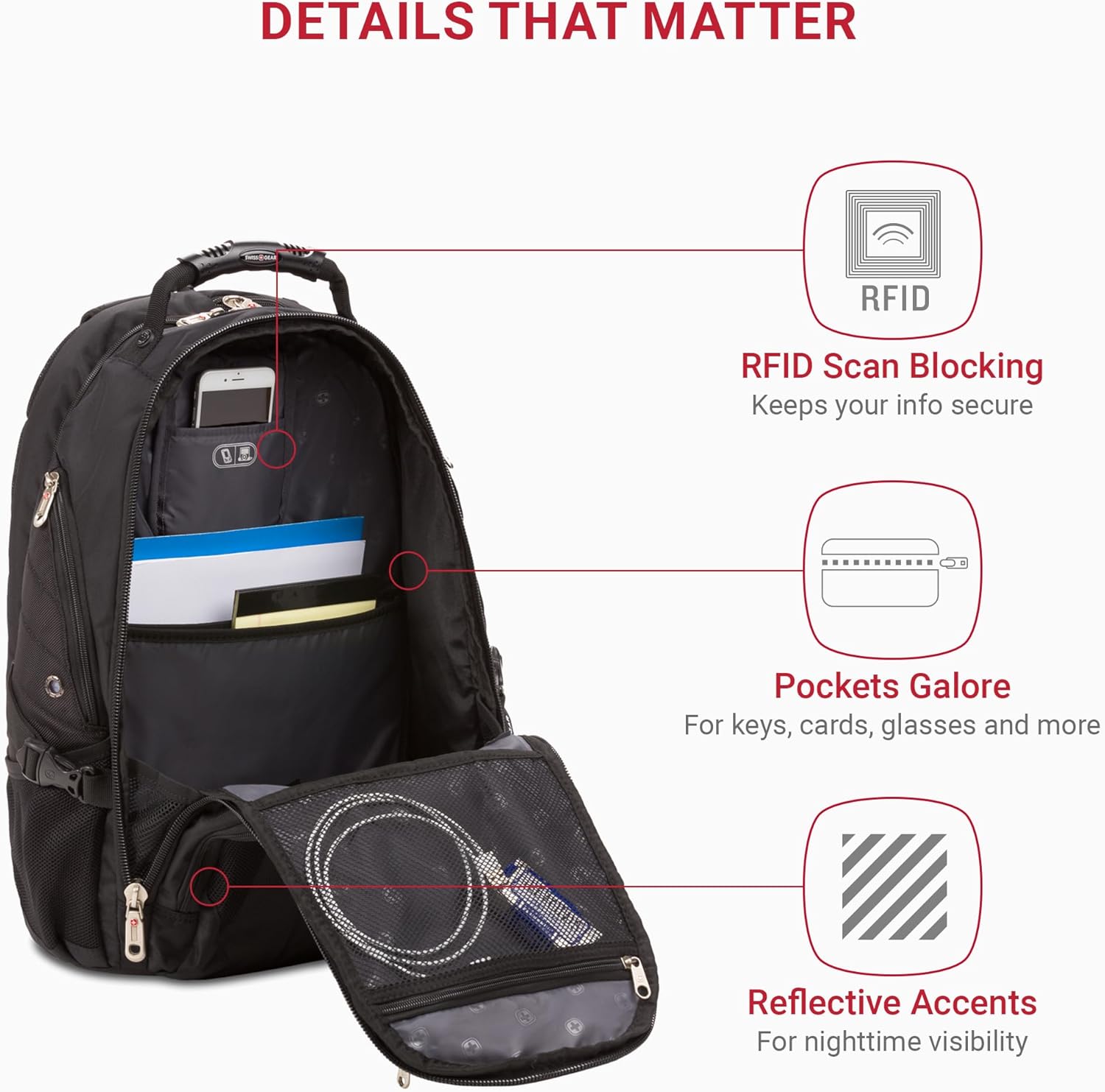 SWISSGEAR 1900 ScanSmart TSA Laptop Backpack Fits 17 Inch Laptop with RFID Protection and Tablet Pocket, Black, 19-Inch - Image 3