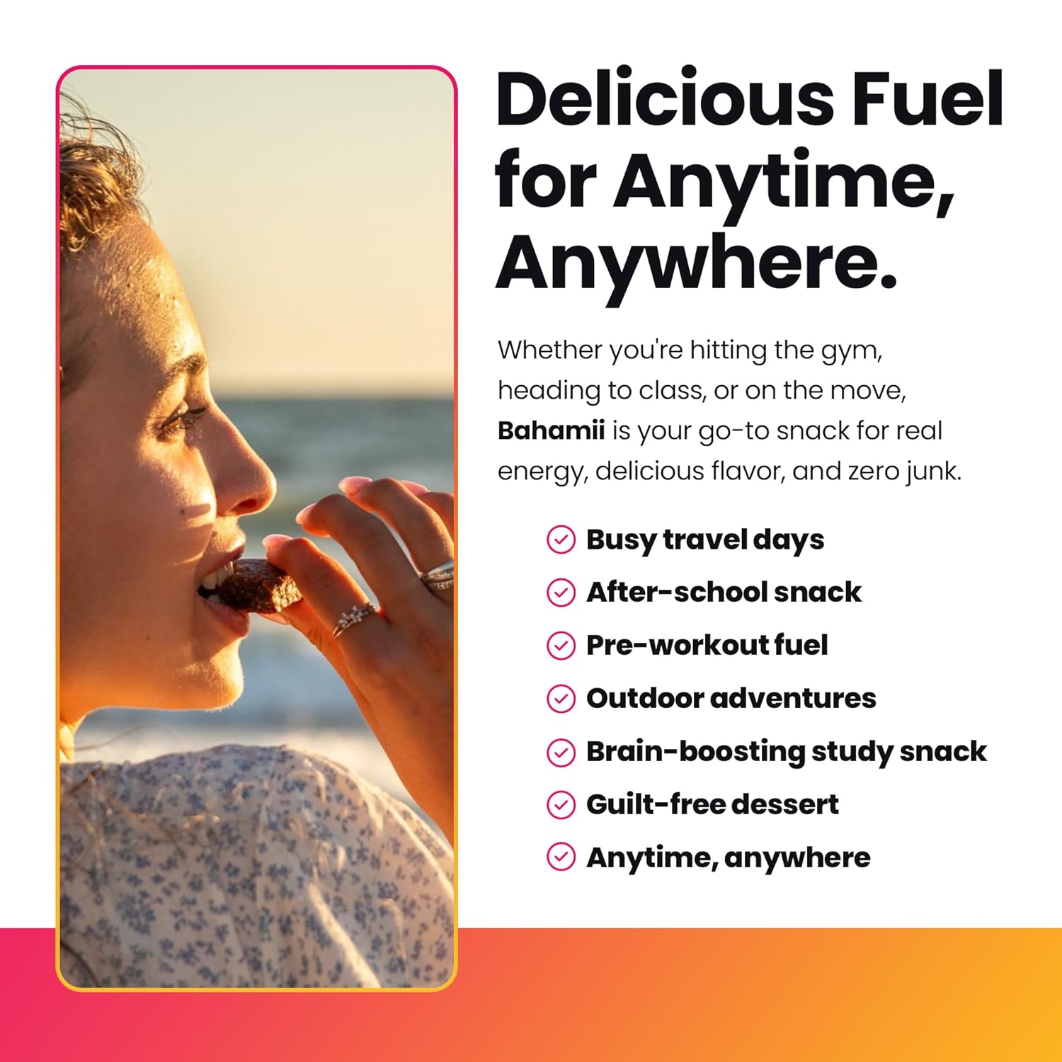 Bahamii Chocolate Almond Date and Energy Bars, Healthy Snacks and Breakfast Bars for Kids and Adults, No Sugar Added, Gluten Free, High Fiber, Vegan, Plant Based, Paleo, Only 6 Ingredients, 12 Pack - Image 4
