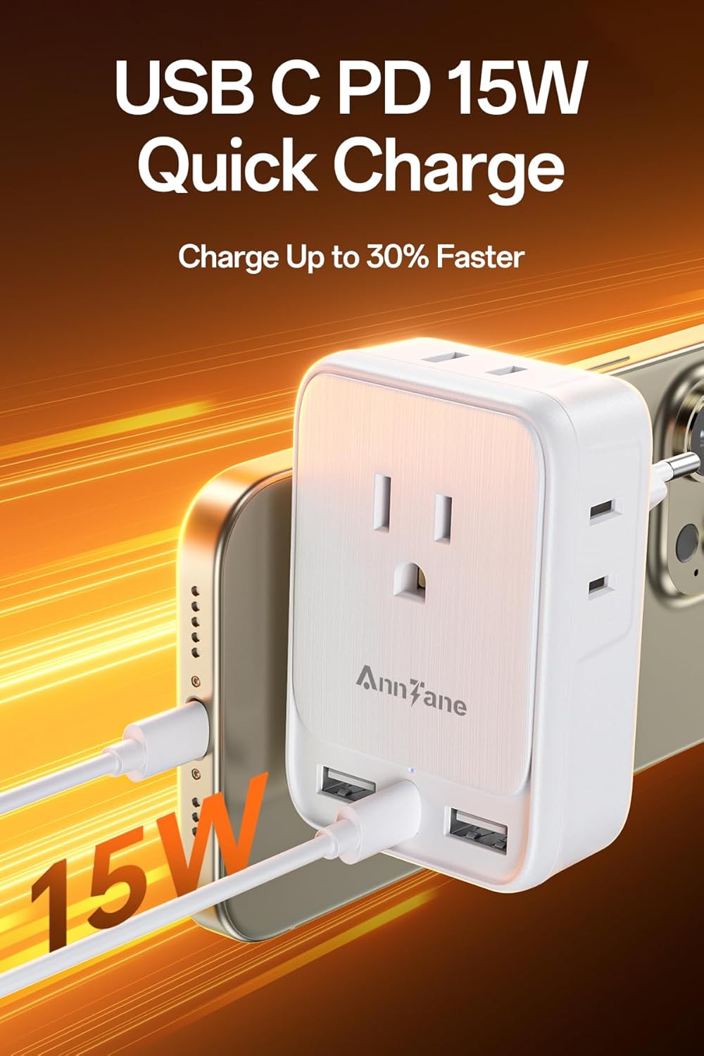 2 Pack European Travel Adapter, US to Europe Plug Adaptor with 4 Outlets 3 USB Charging Ports, Type C Power Adapter for USA to EU Euro Spain France Iceland Germany Greece, White - Image 6