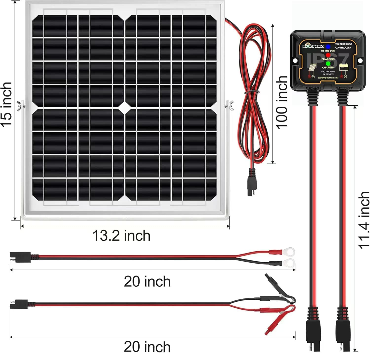 SOLPERK Solar Panel Kit 20W 12V, Waterproof Solar Battery Trickle Charger Maintainer + Smart MPPT Controller + Adjustable Mount Bracket for Boat Car RV Motorcycle Marine Automotive - Image 7