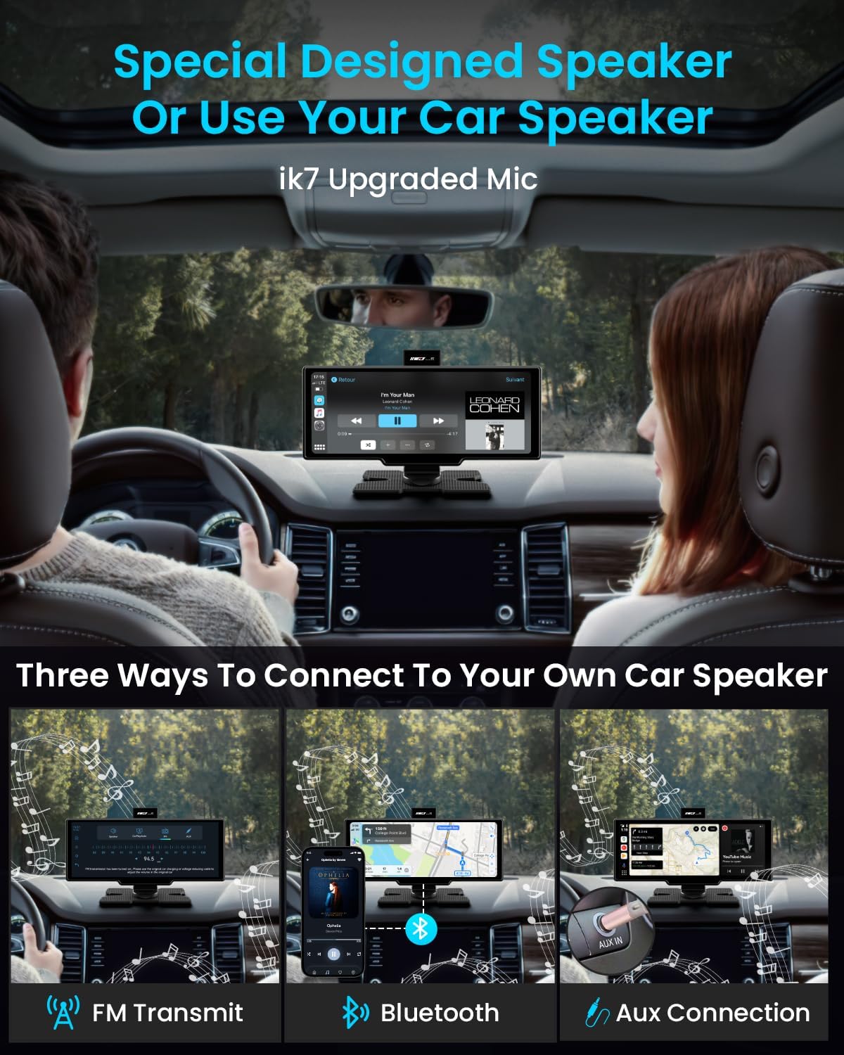 Portable Apple Carplay Screen, 10’’ Car Stereo Wireless Car Play & Android Auto Touch Screen, 4K Dash Cam, 1080P Backup Camera, Mirror Link/Voice Control/Music Play/GPS Navigation - Image 5