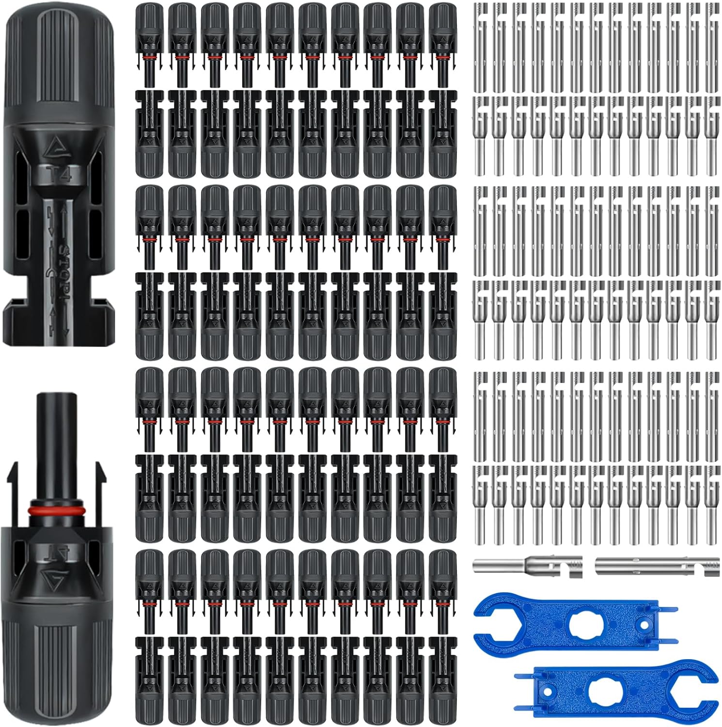 80PCS Solar Connectors, 40 Pairs IP67 Waterproof Solar Panel Connectors with 2 Spanners, Suitable for Solar Wire 14-10 awg.(Without Solar Crimper)