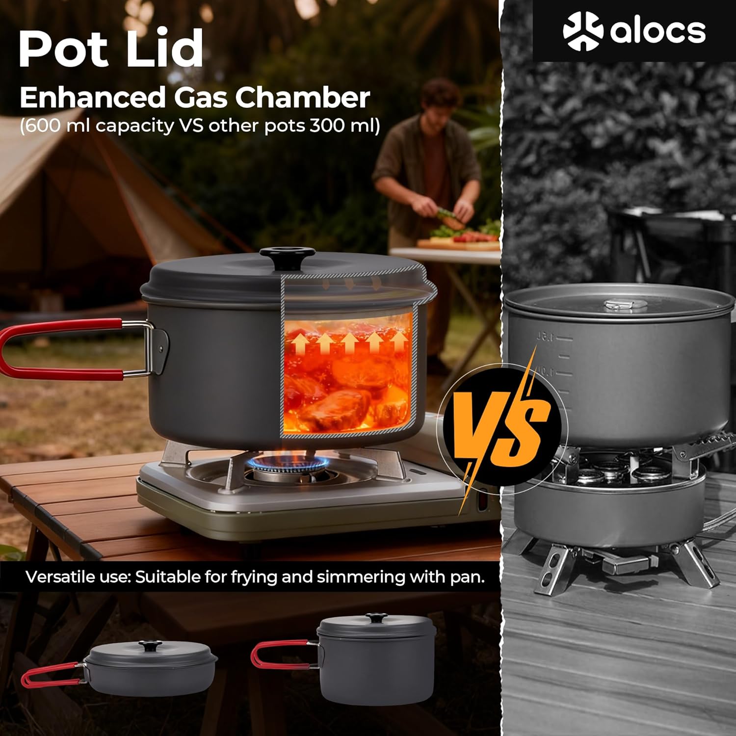 Alocs Camping Cookware Set Camping Gear, Compact Camping Pots and Pans Set, Durable Hard Alumina Camping Cooking Set for Outdoor Backpacking Camping Hiking Picnic, Included Mesh Carry Bag - Image 7