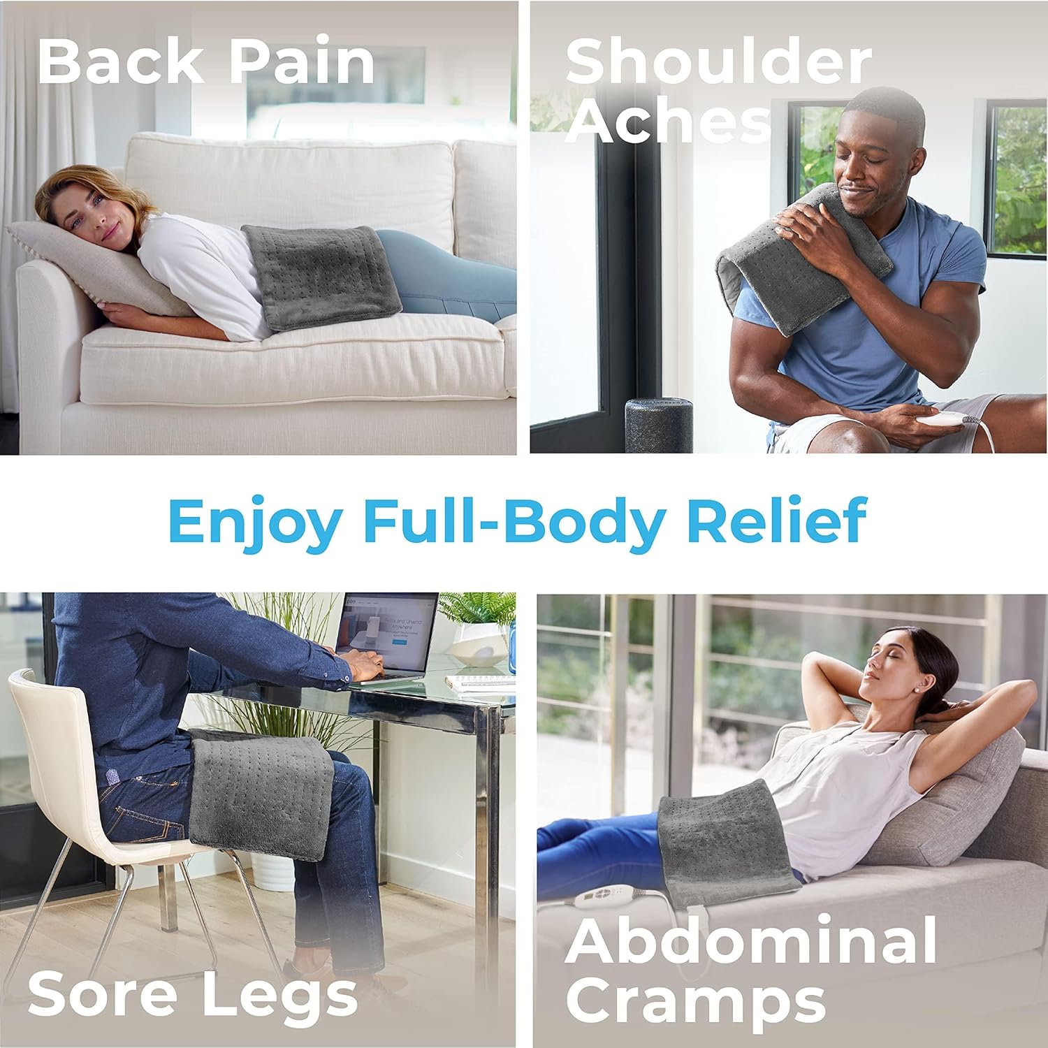 Pure Enrichment® PureRelief® XL Heating Pad - 12" x 24" Electric Heating Pad for Back Pain & Cramps, 6 Heat Settings, Soft Machine Wash Fabric, Auto-Off & Moist Heat (Charcoal Gray) - Image 3