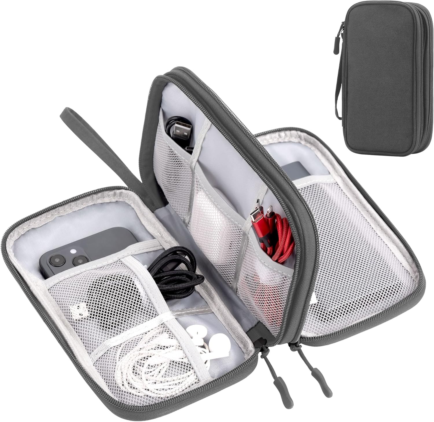 Travel essentials Electronic Cable Organizer Pouch Accessories Carry Case Portable Waterproof Double Layers multifunctional Storage Bag for Cord, Charger, Earphone, Dary Gray, M