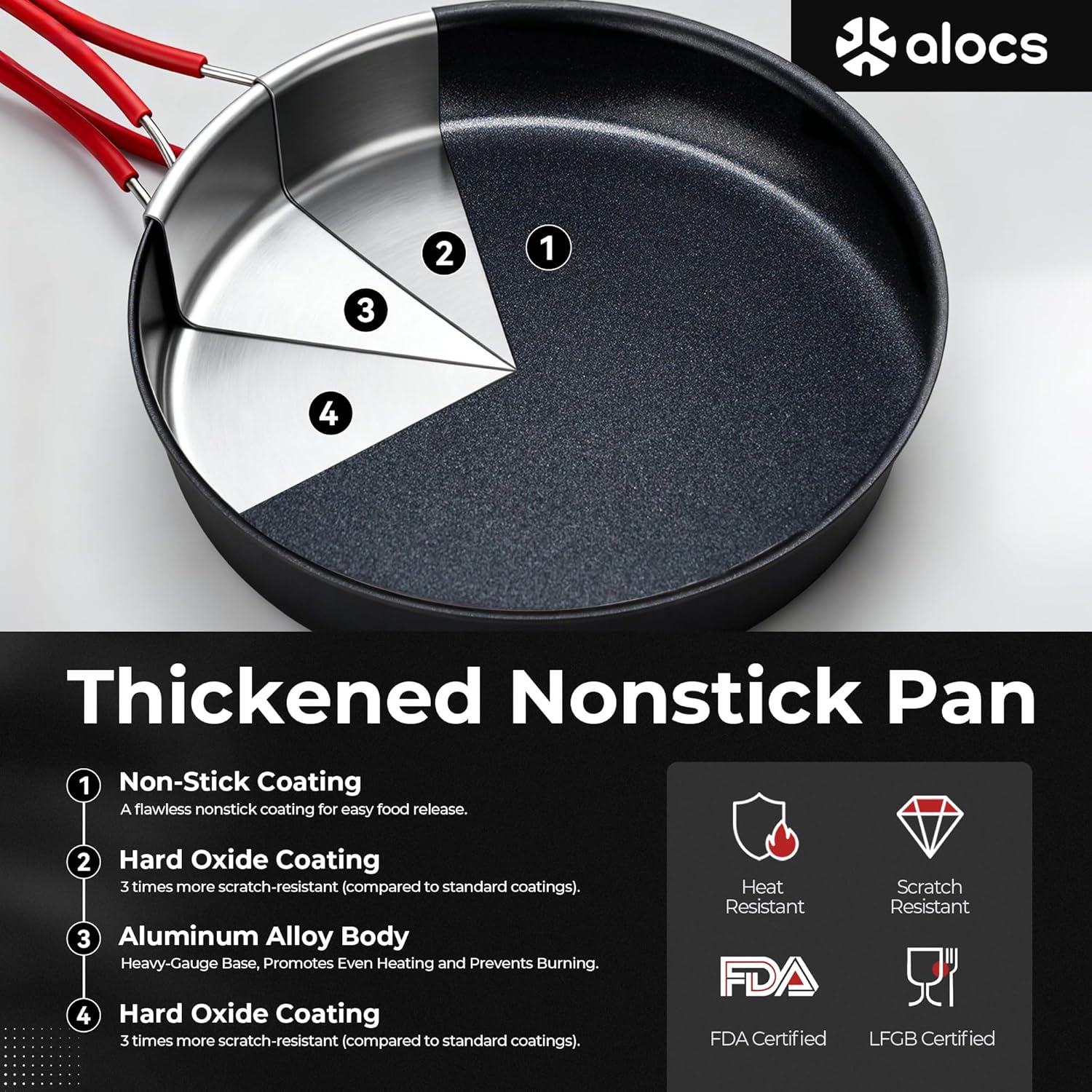 Alocs Camping Cookware Set Camping Gear, Compact Camping Pots and Pans Set, Durable Hard Alumina Camping Cooking Set for Outdoor Backpacking Camping Hiking Picnic, Included Mesh Carry Bag - Image 2