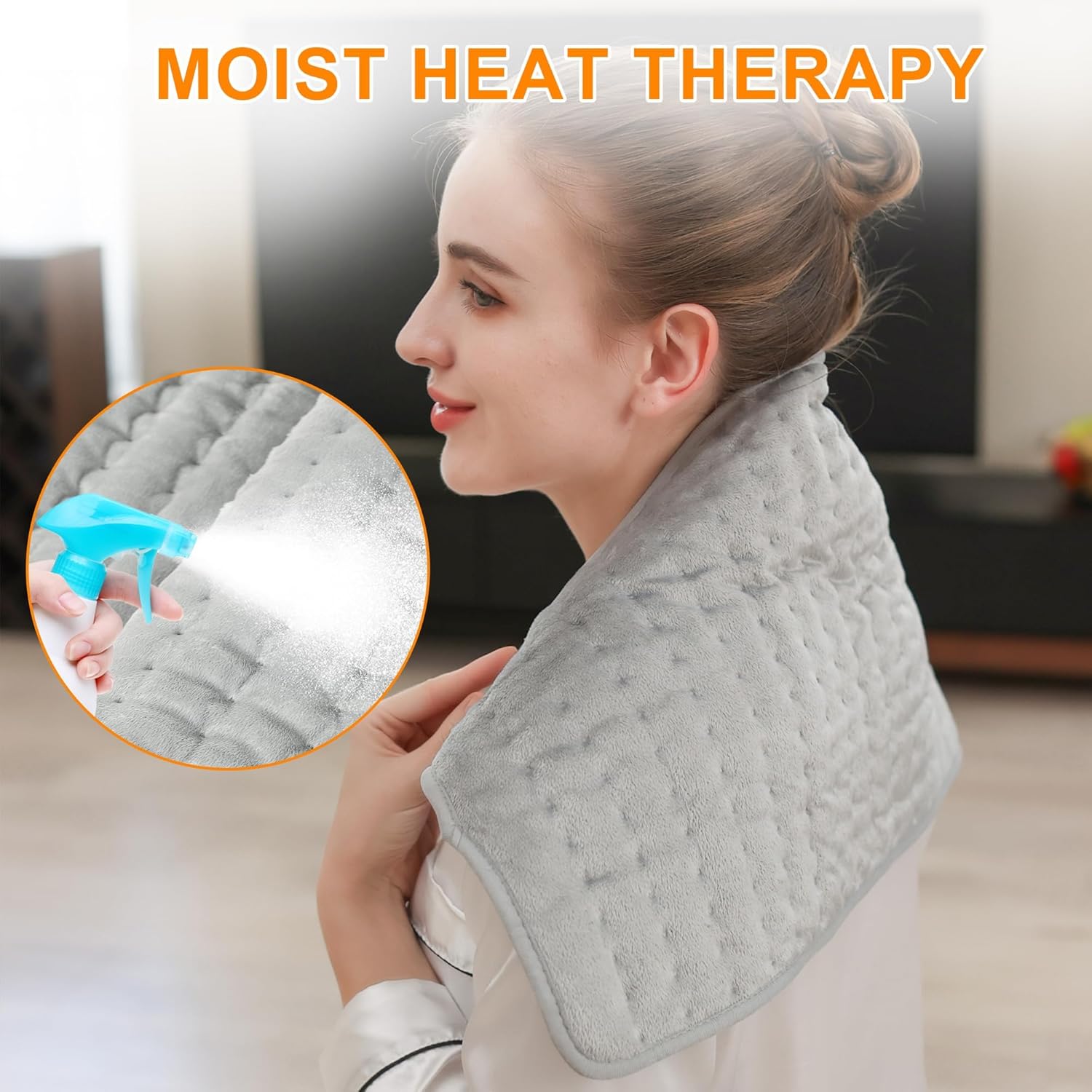 Deepsoon Heating Pad,Electric Heating Pads for Back,Neck,Moist Heating Pad for Abdomen Shoulder Knee Legs,Dry/Moist Heat&Auto Shut Off,Mother's Day Birthday for Men and Women,Light Gray,24x12 Inch - Image 4