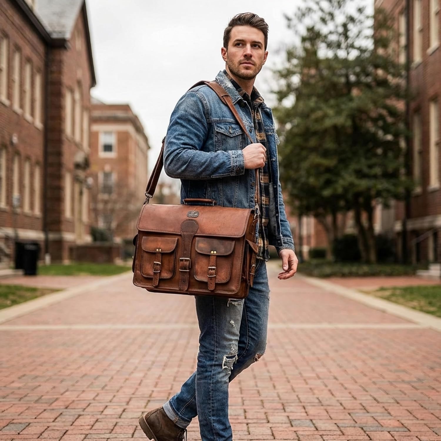 cuero Leather Messenger Bag for Men, 18 Inch Laptop Crossbody, Handmade Leather Shoulder Satchel Bag for Men, Full Grain Business Briefcase for Office/Work/Travel - Vintage Brown - Image 2