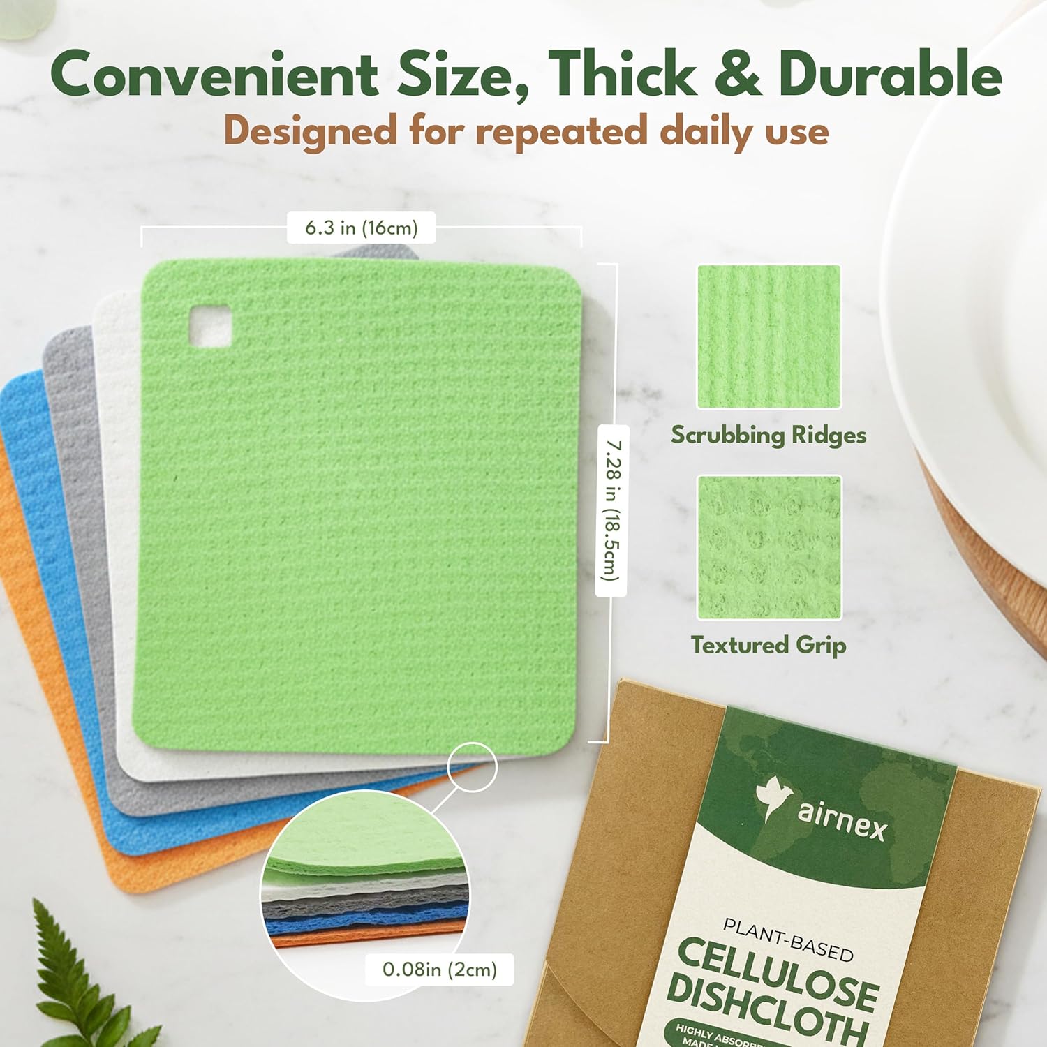 AIRNEX 10 Pack Cellulose Swedish Dishcloths for Kitchen - Eco-Concious Reusable Dish Towels & Cloths - Super Absorbent, Odor Resistant and Fast Drying Wash Cloths for Dishes & Surfaces - Image 3