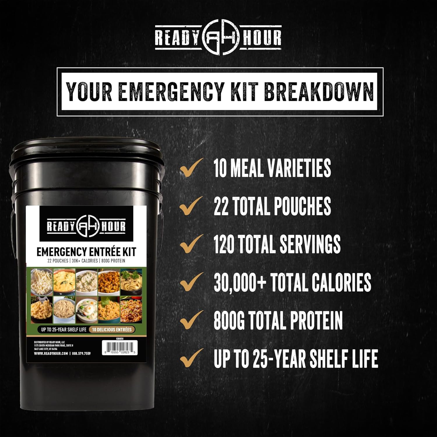 Ready Hour 120 Serving Entree Bucket-Freeze Dried Emergency Food Supply-Survival Meals with Long Shelf Life-Prepper Essentials for Disaster, Camping, Hiking, or Outdoor Use - Image 4