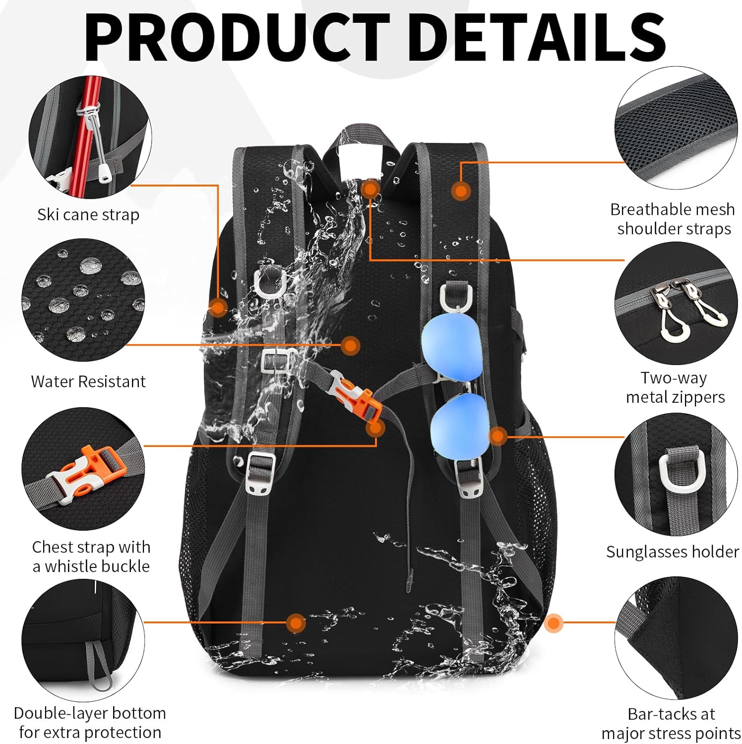 35L Lightweight Packable Backpack – Durable Foldable Daypack for Travel, Hiking, and Gym (Black) - Image 3