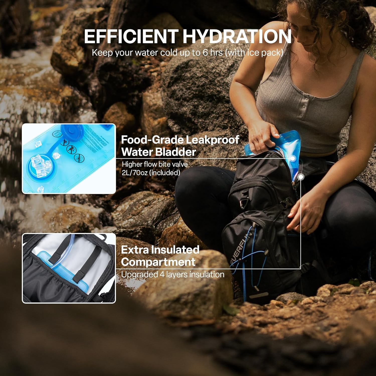 Everfun Hydration Backpack 18L with Water Bladder 2L/3L Hiking Water Backpack Women Men Hydration Pack Insulated Lightweight Day Hydropack with Storage for Hiking, Biking, Running, Festival - Image 3